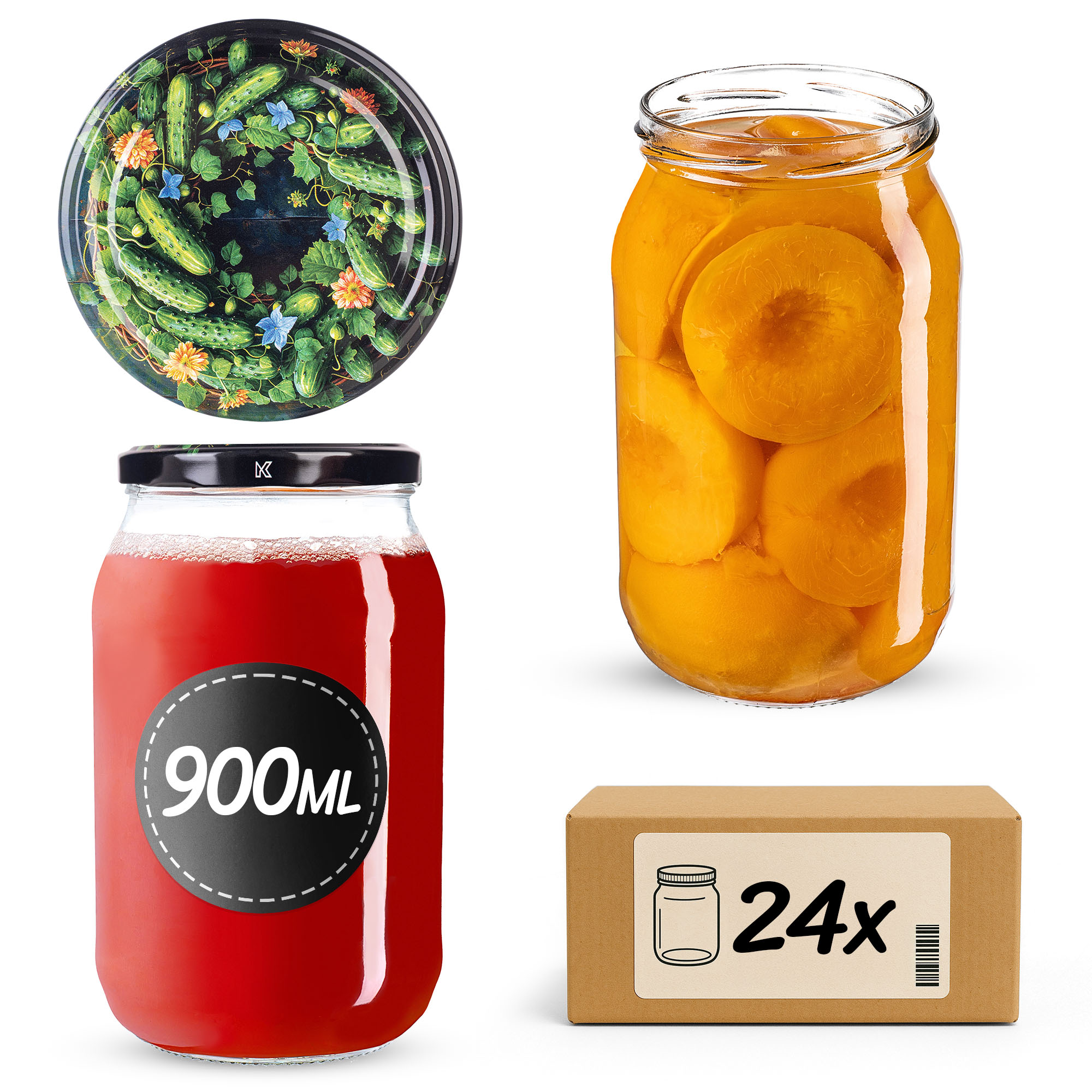 Słoiki na przetwory Simo 900ml fi82mm 24szt + wieczko Ogórki czarne