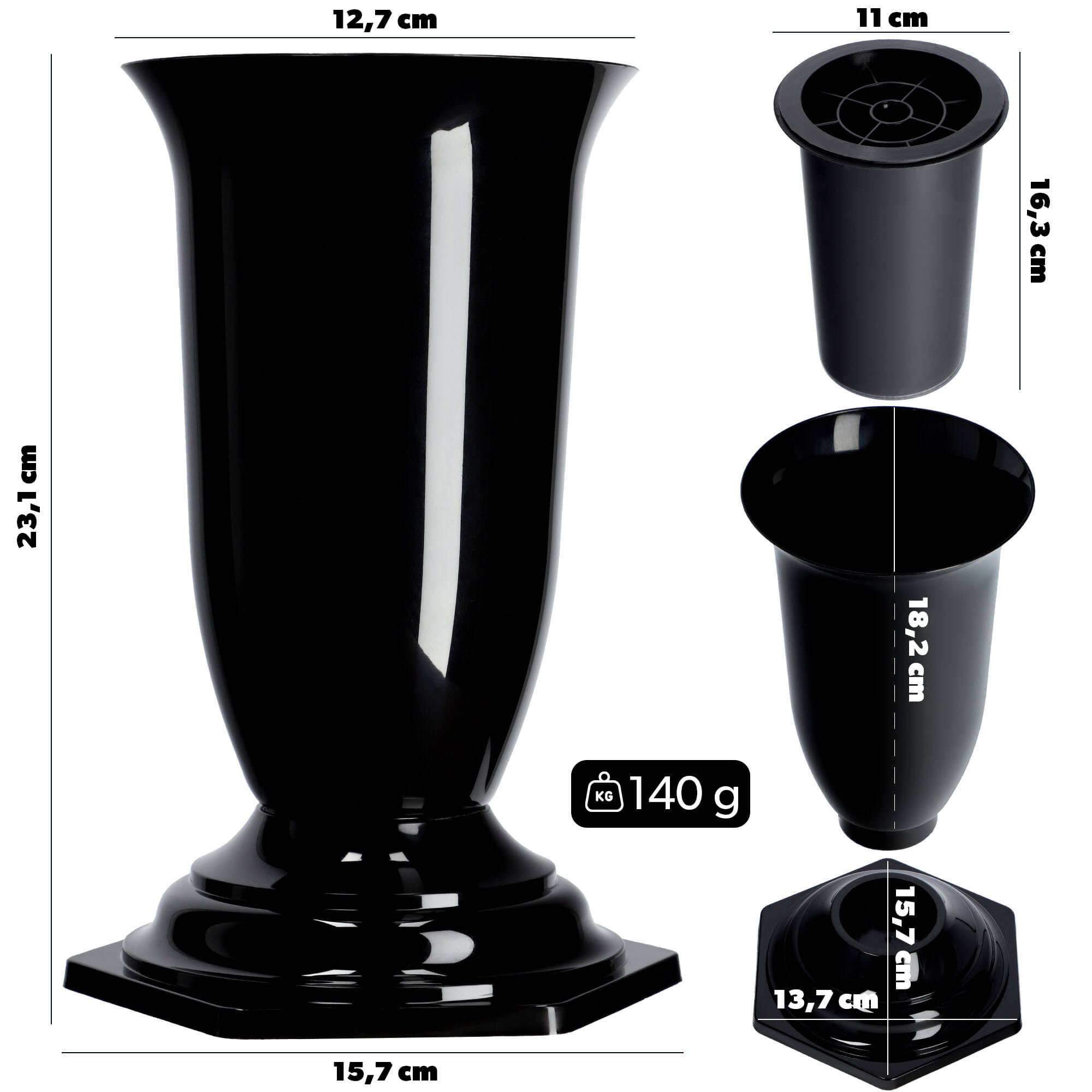 Flakon na cmentarz stojący Sorano 23 x 12 cm, czarny