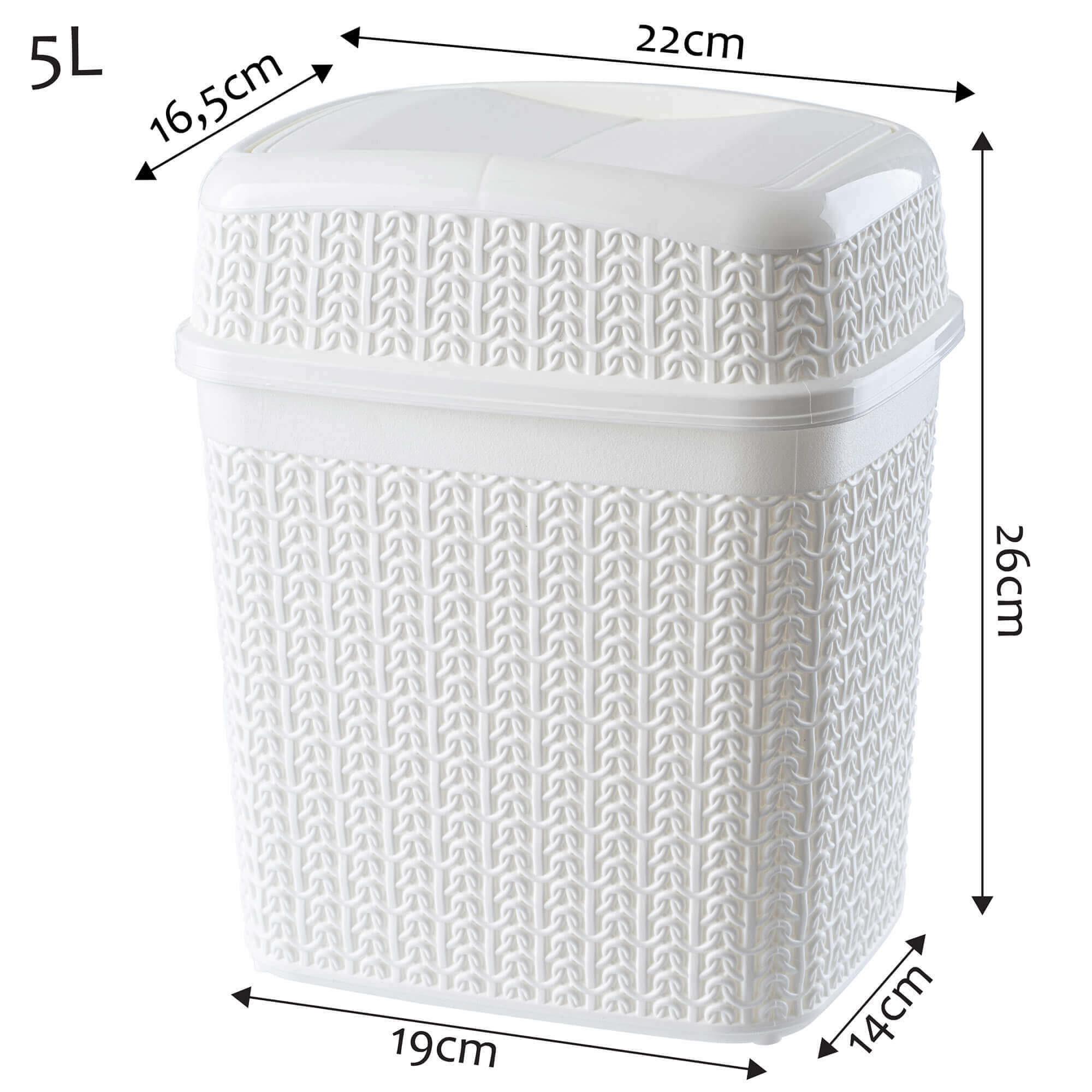 Kosz na śmieci Tonni z uchylną pokrywą 5L, biały