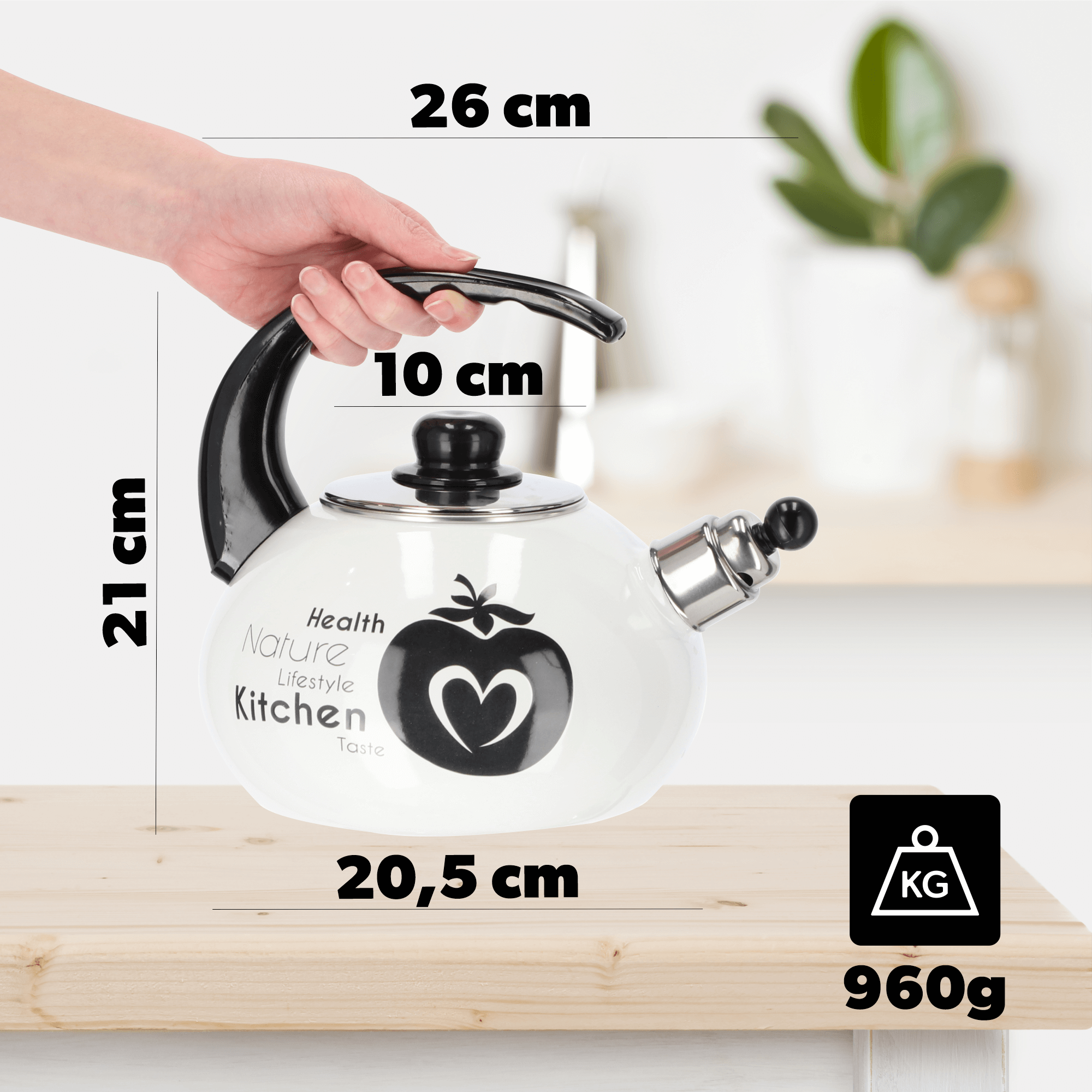 Czajnik emaliowany z gwizdkiem 2.2L, biały