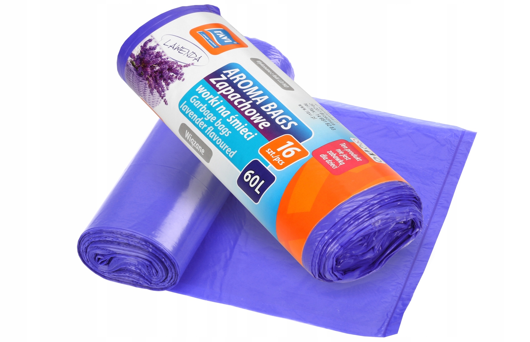 Worki na śmieci lawendowe Ravi Aroma Bags 60L, 16 szt.