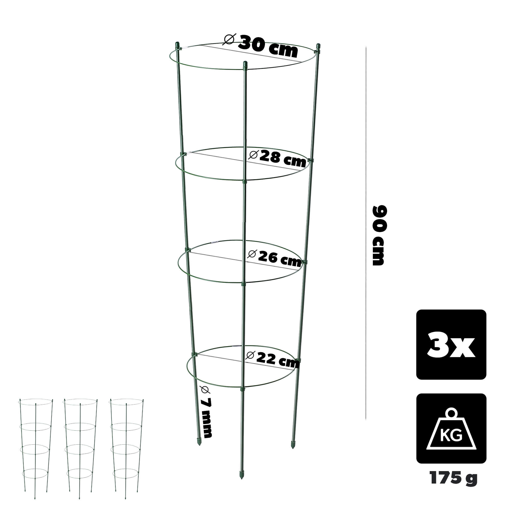 Podpora pierścieniowa do roślin Bodiel 90 cm 3 szt.