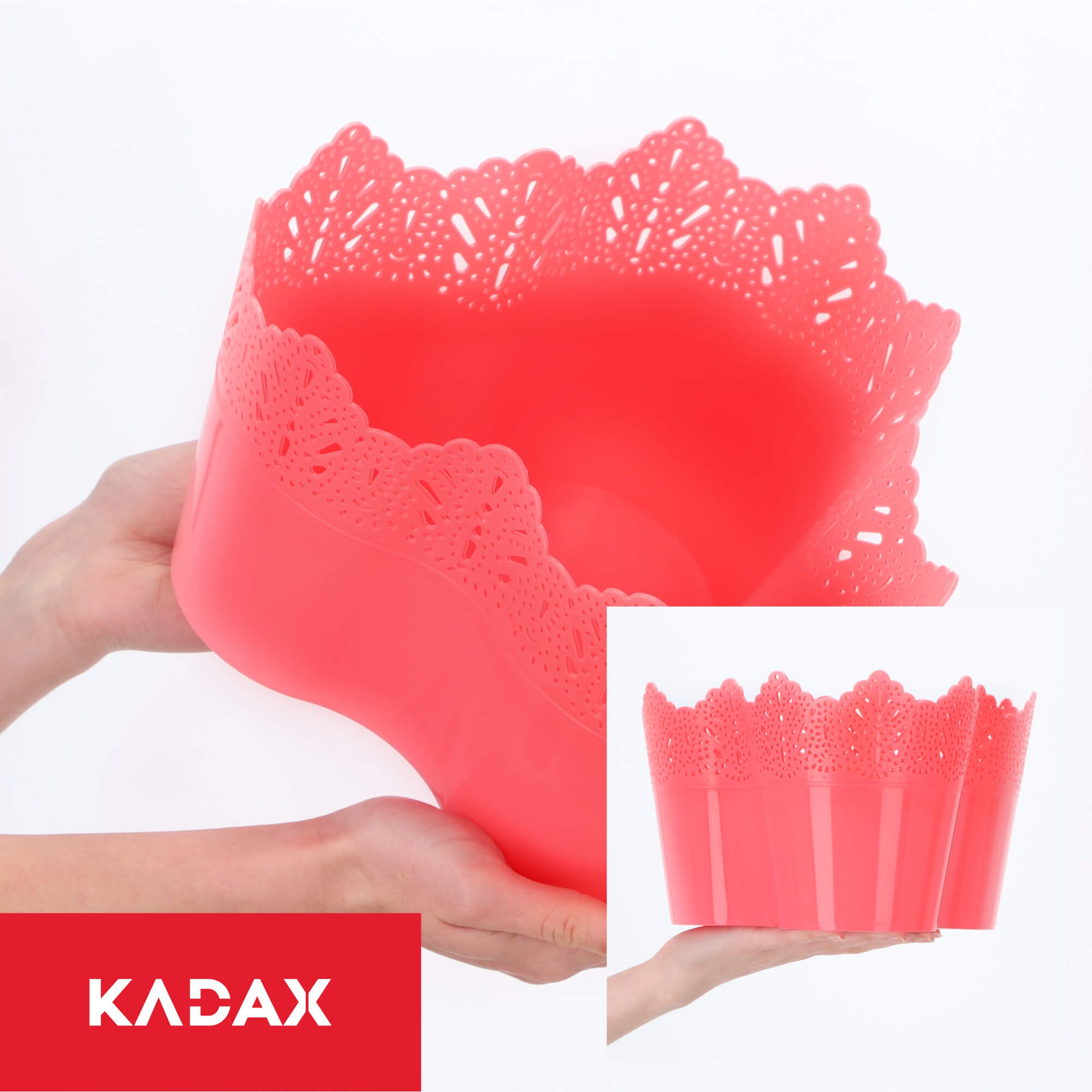 Doniczka Calade na kwiaty z koronką potrójna 15 x 24 cm, koralowa