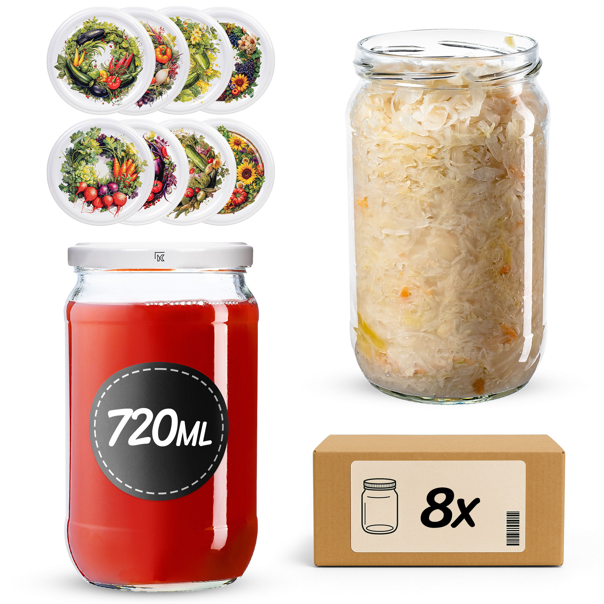 Słoiki na przetwory Niva 720ml fi82mm 8szt + wieczko Garden wreath