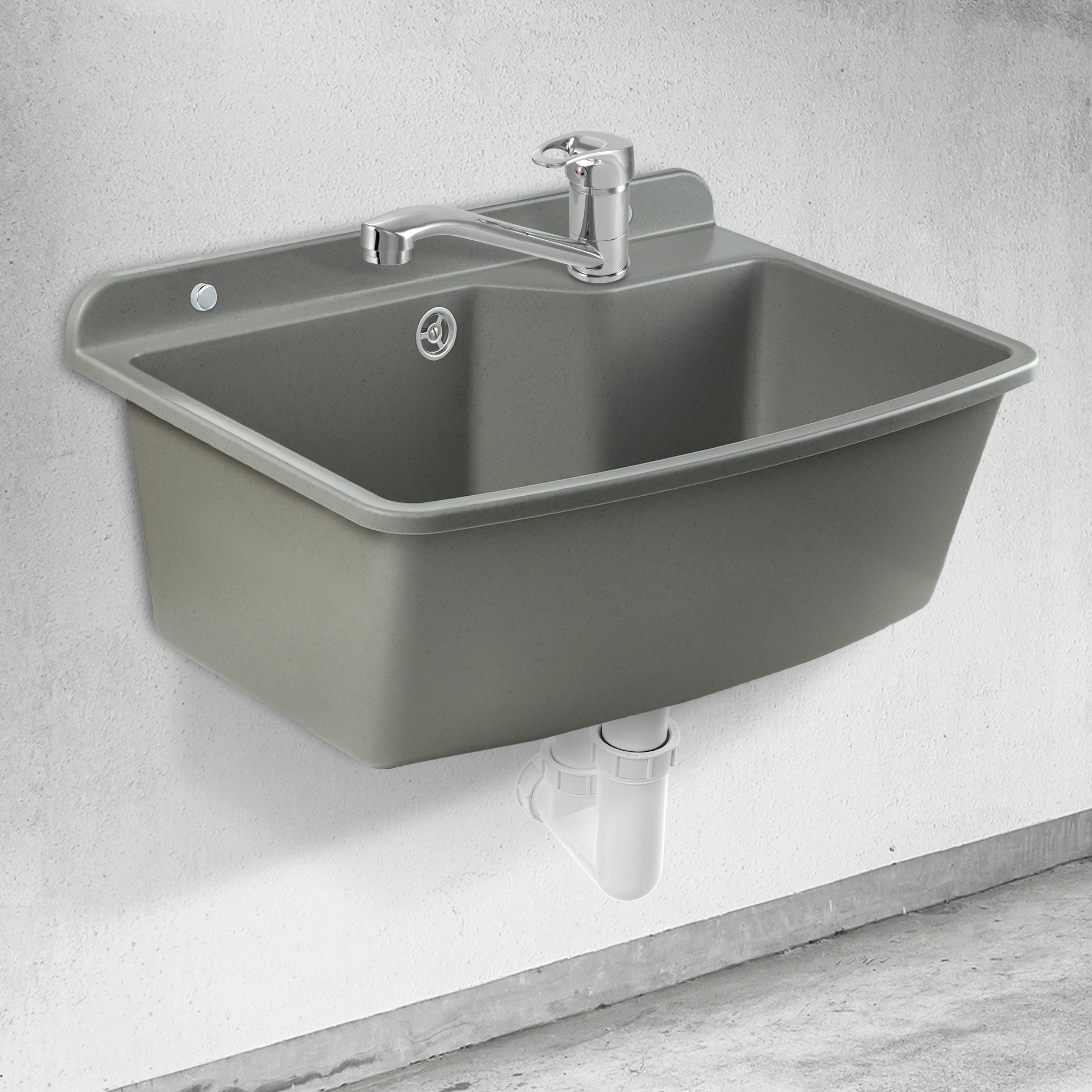 Zlew gospodarczy z baterią stojąca Gospo Maximus, szary