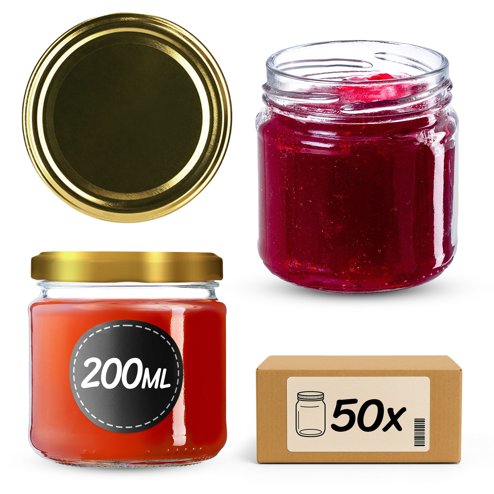 Słoiki na przetwory Lerma 200ml 50szt 66mm + wieczka złote