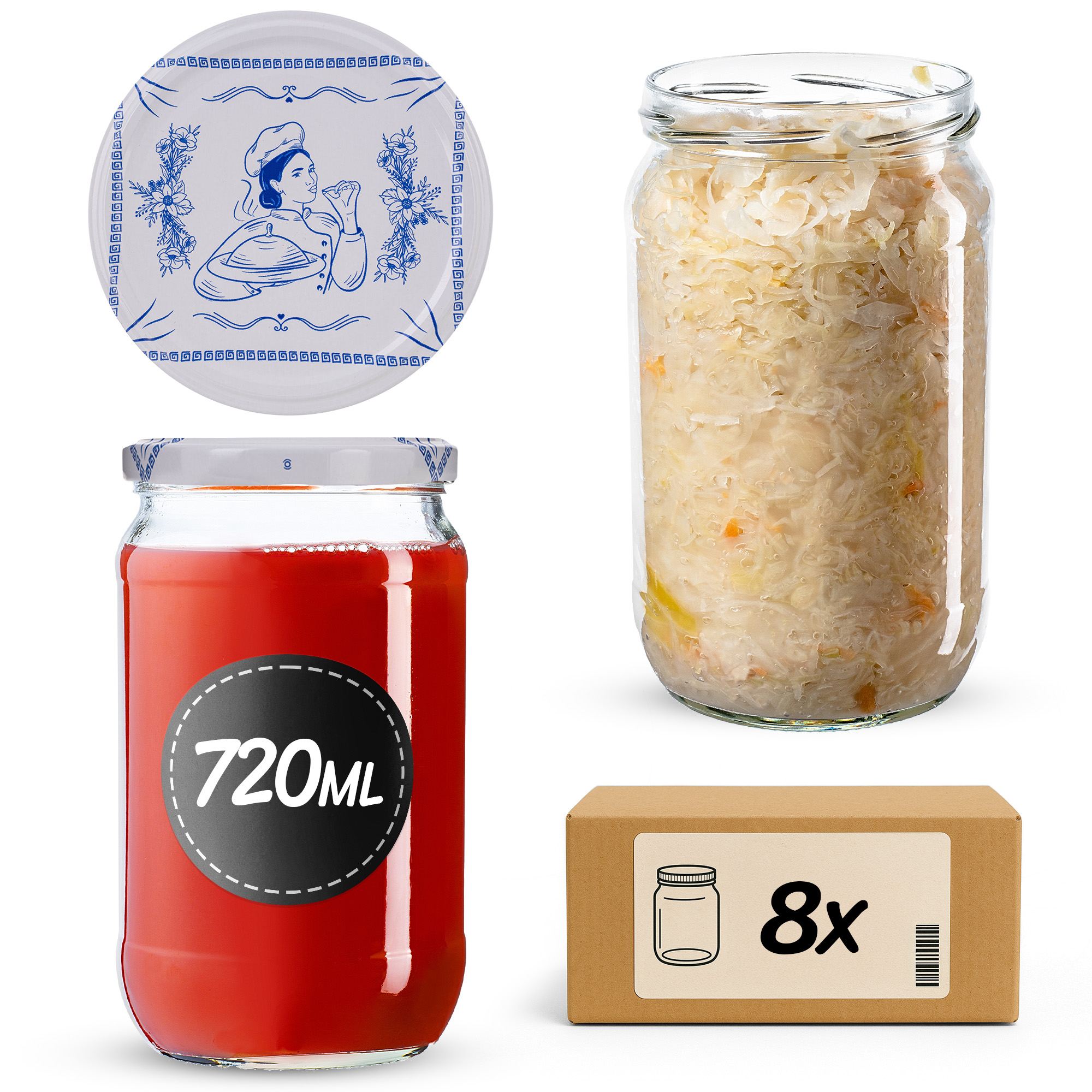 Słoiki na przetwory Niva 720ml fi82mm 8szt + wieczko Makatka