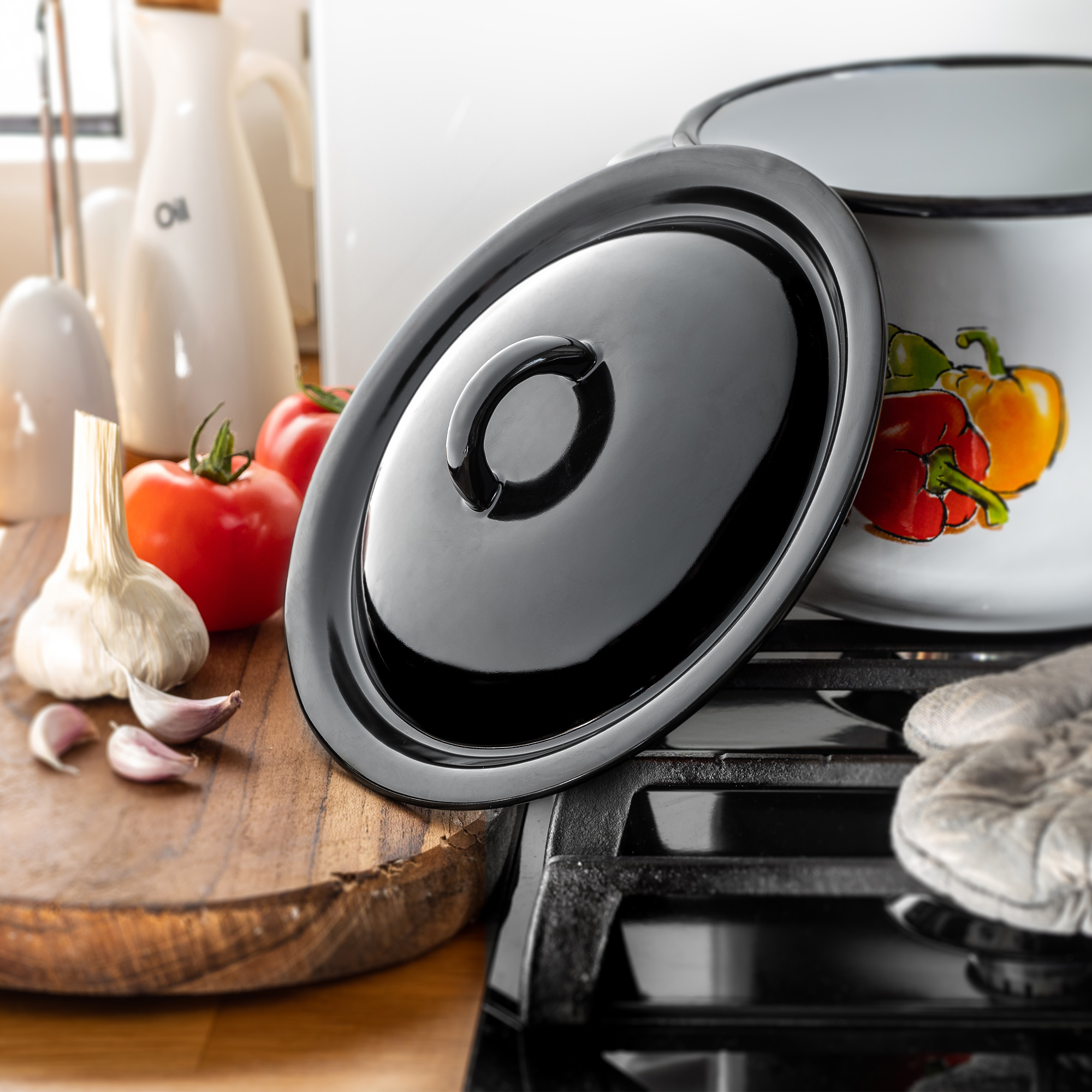 Pokrywa emaliowana do garnka 20 cm, czarna