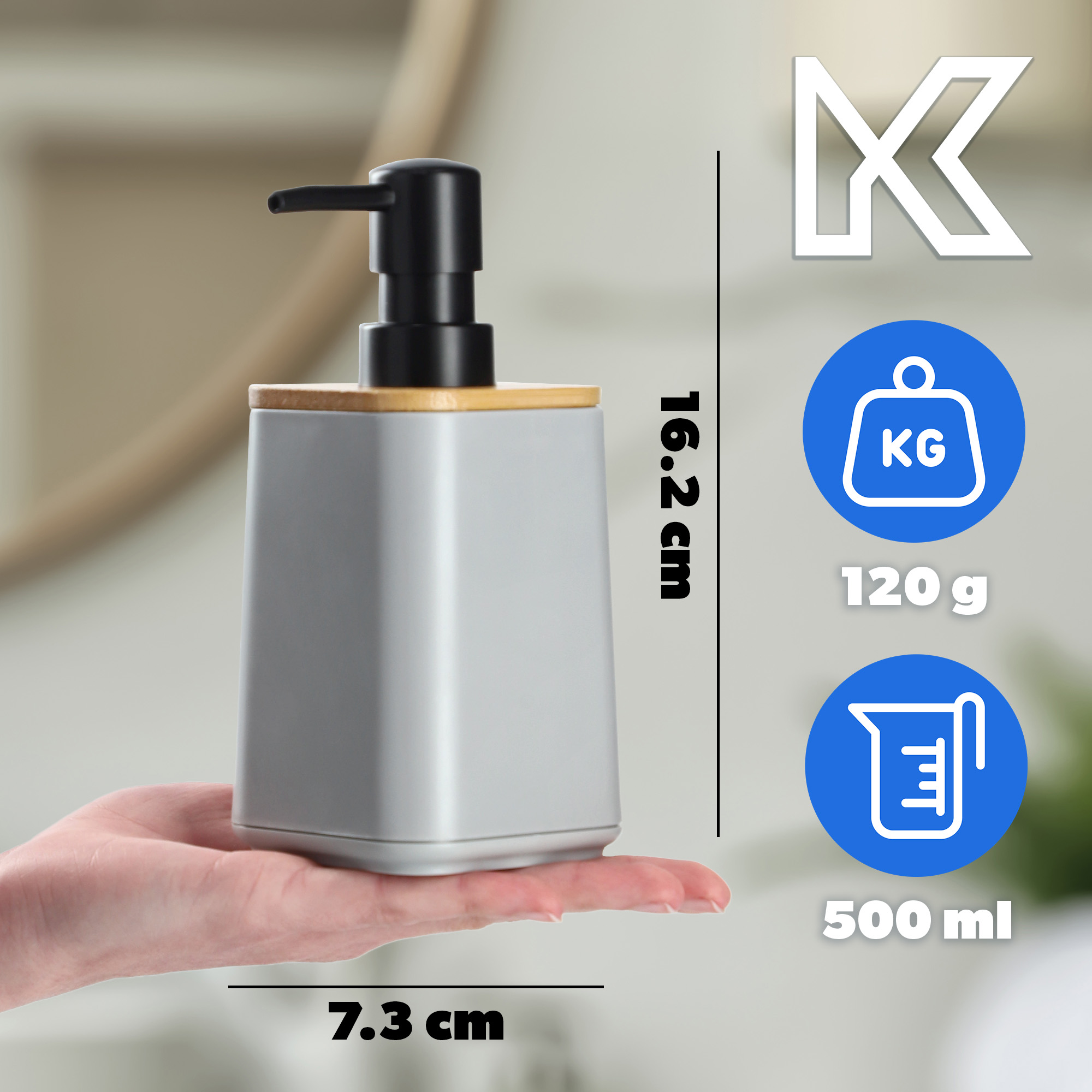 Zestaw Carrara Dozownik na mydło + Kubek łazienkowy, szary