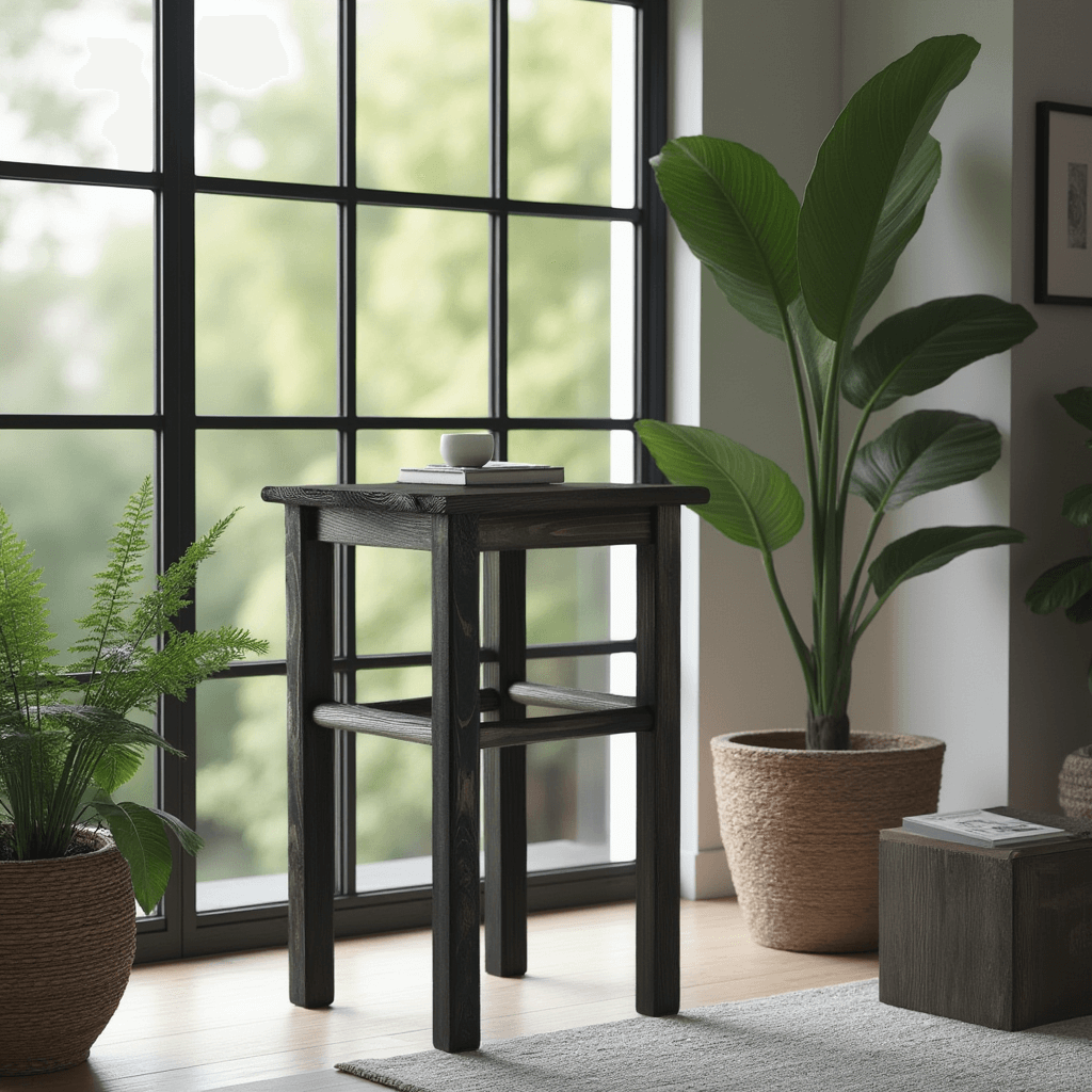 Taboret drewniany Rena 44x30 cm kwadratowy czarny