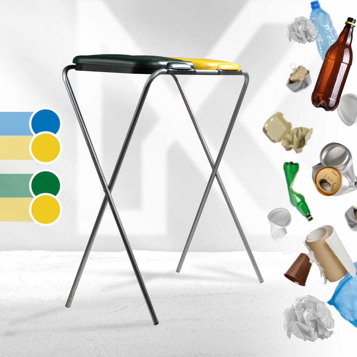 Stojak na worek do segregacji śmieci Bakel podwójny, zielono-żółty