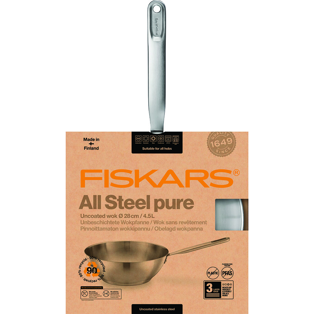 Fiskars 1065629 All Steel pure Wok 28 cm