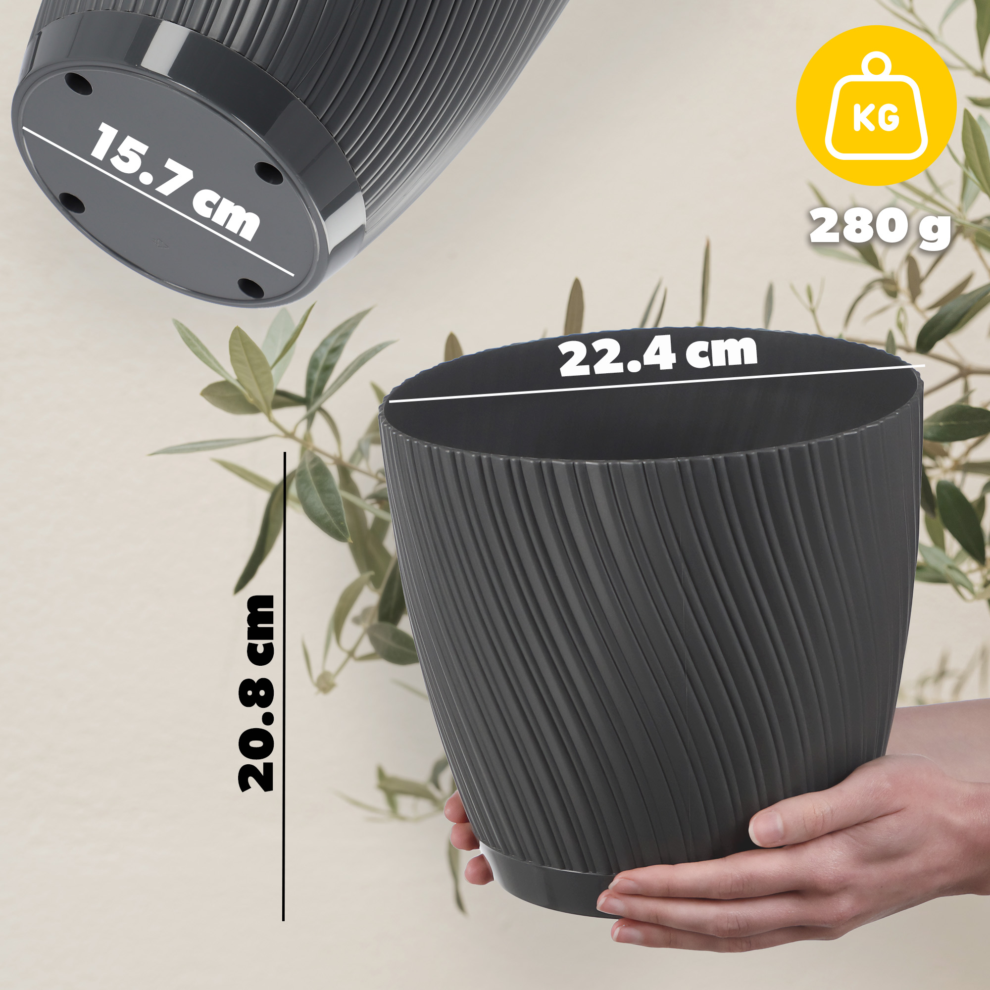Doniczka z podstawką Tubas 23 cm, antracyt