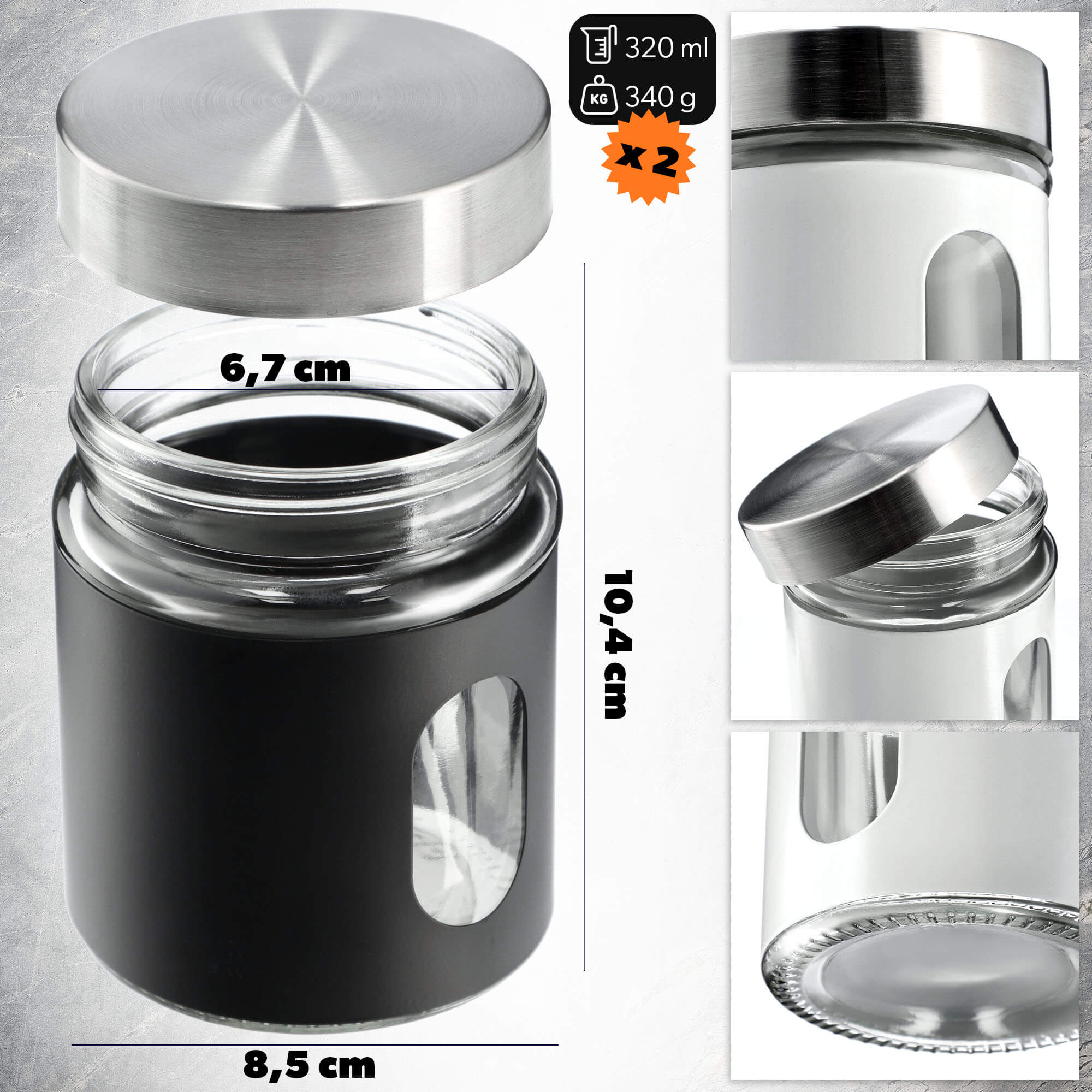 Pojemniki kuchenne Loano 320 ml, czarny + biały, 2 szt.