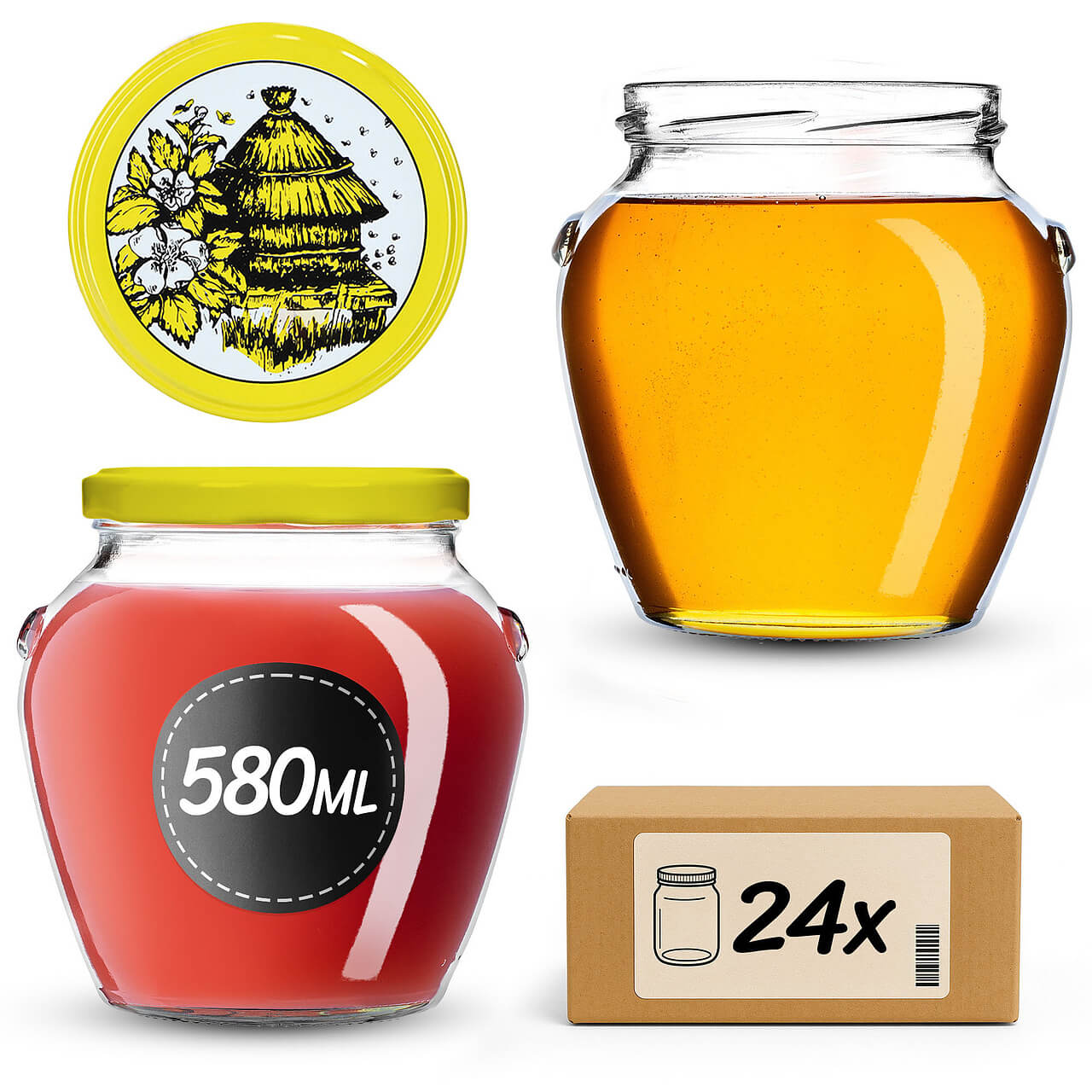 Słoiki na przetwory Sassa 580ml 24szt 82mm + wieczka "Pszczoły"