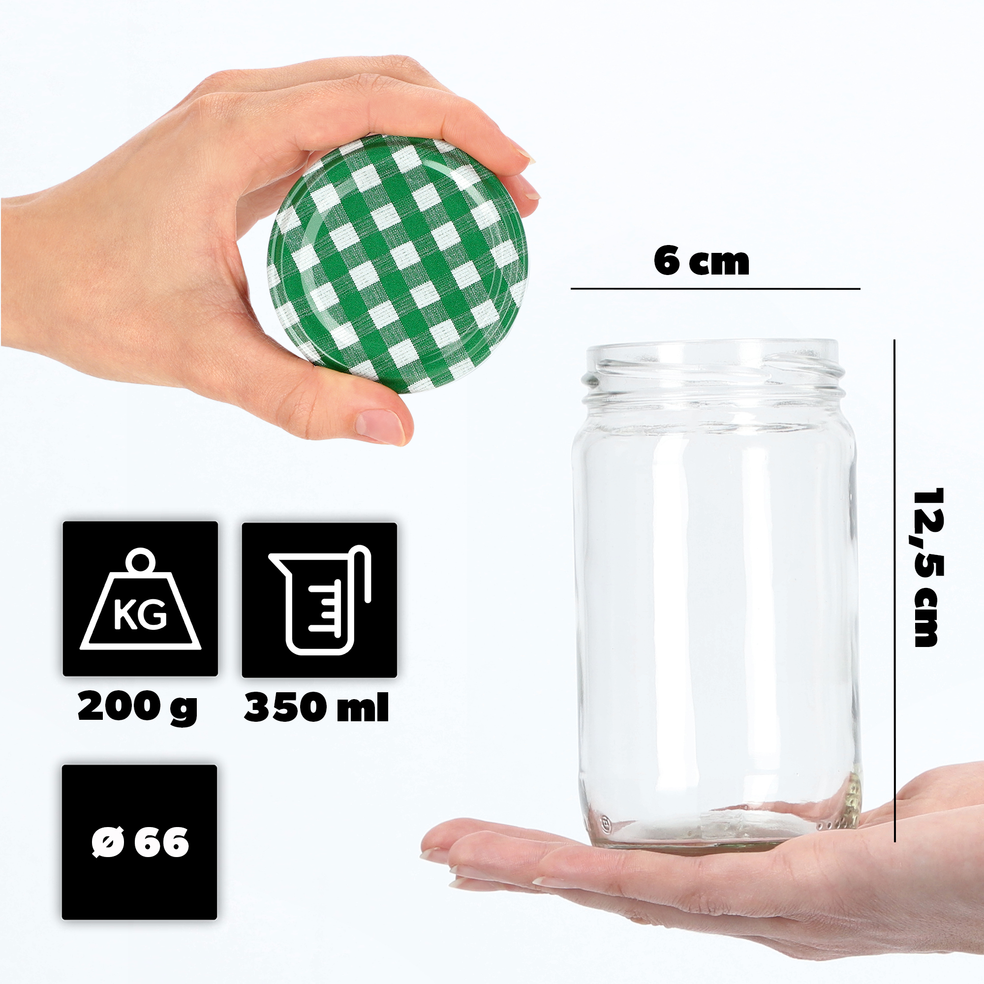 Słoiki na przetwory Gera 350ml fi66mm 20szt + wieczka "Zielona krata"