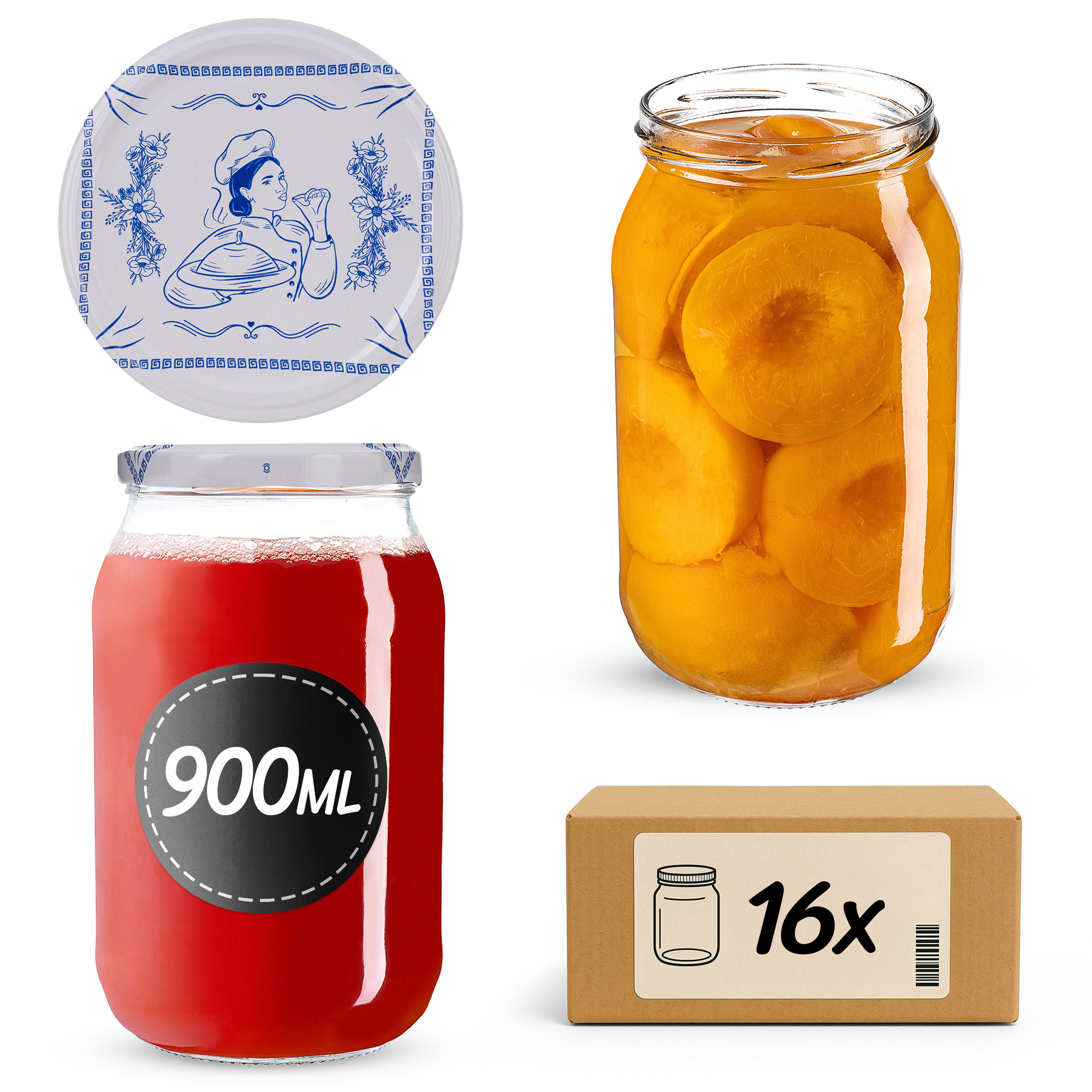 Słoiki na przetwory Simo 900ml fi82mm 16szt + wieczko Makatka