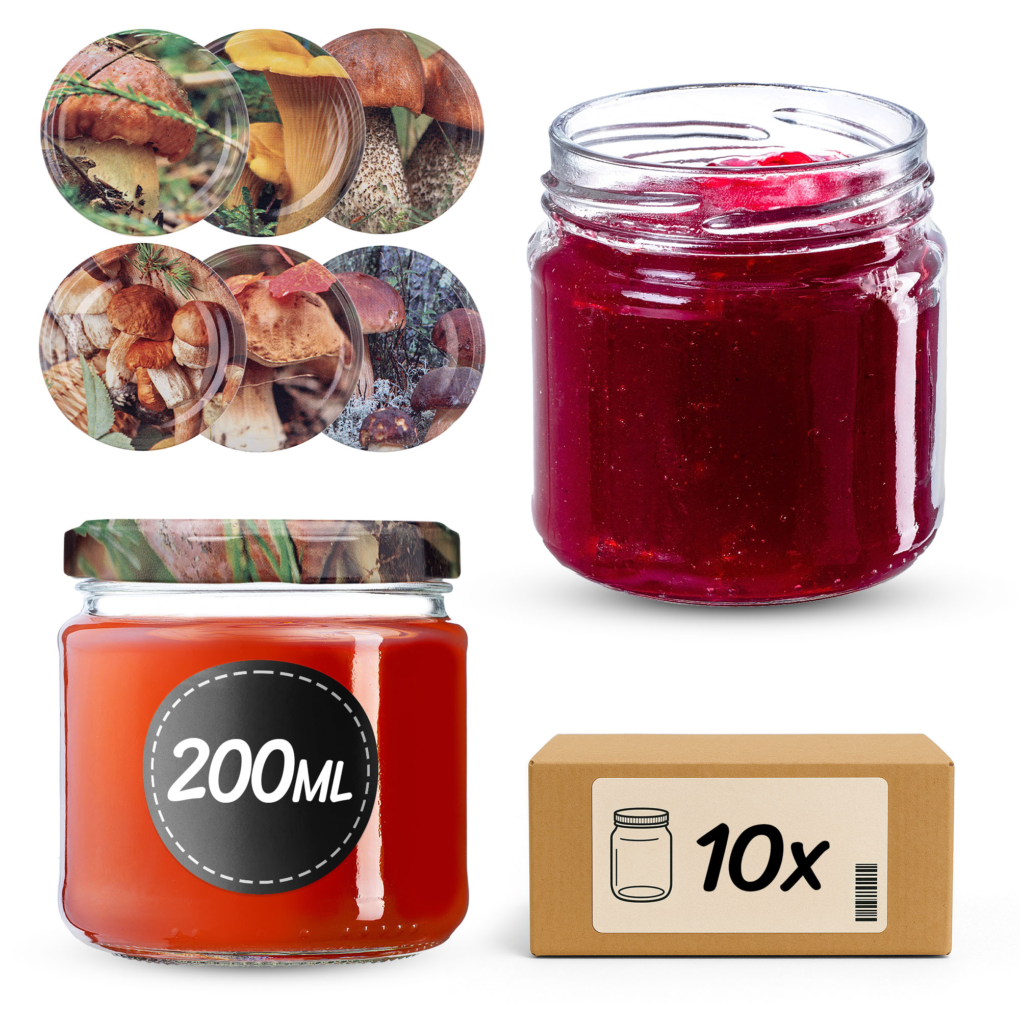 Słoiki na przetwory Lerma 200ml 10szt 66mm + wieczka "Mix grzybów"