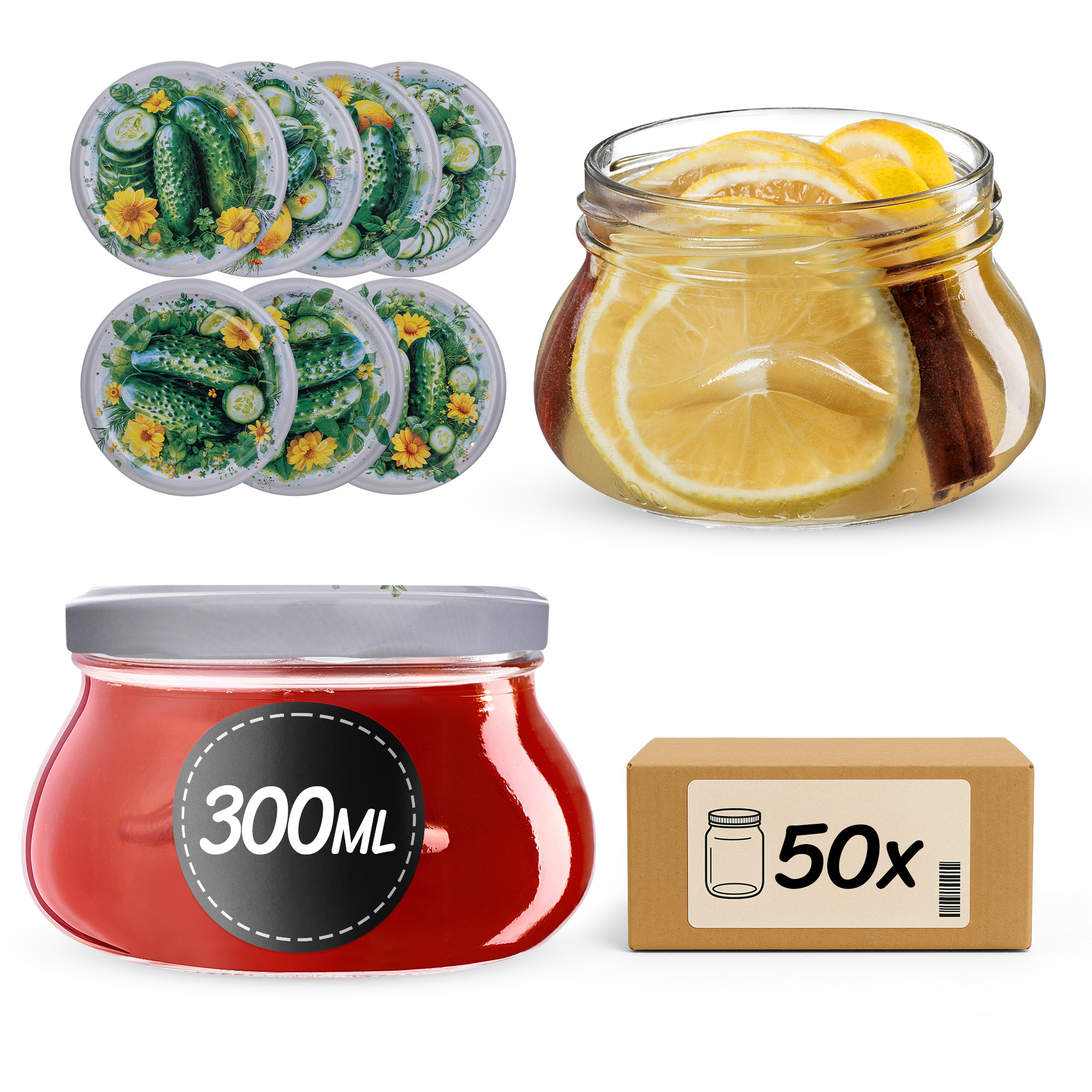 Słoiki na przetwory Raja 300ml fi82mm 50szt + wieczko Kompozycja ogórkowa