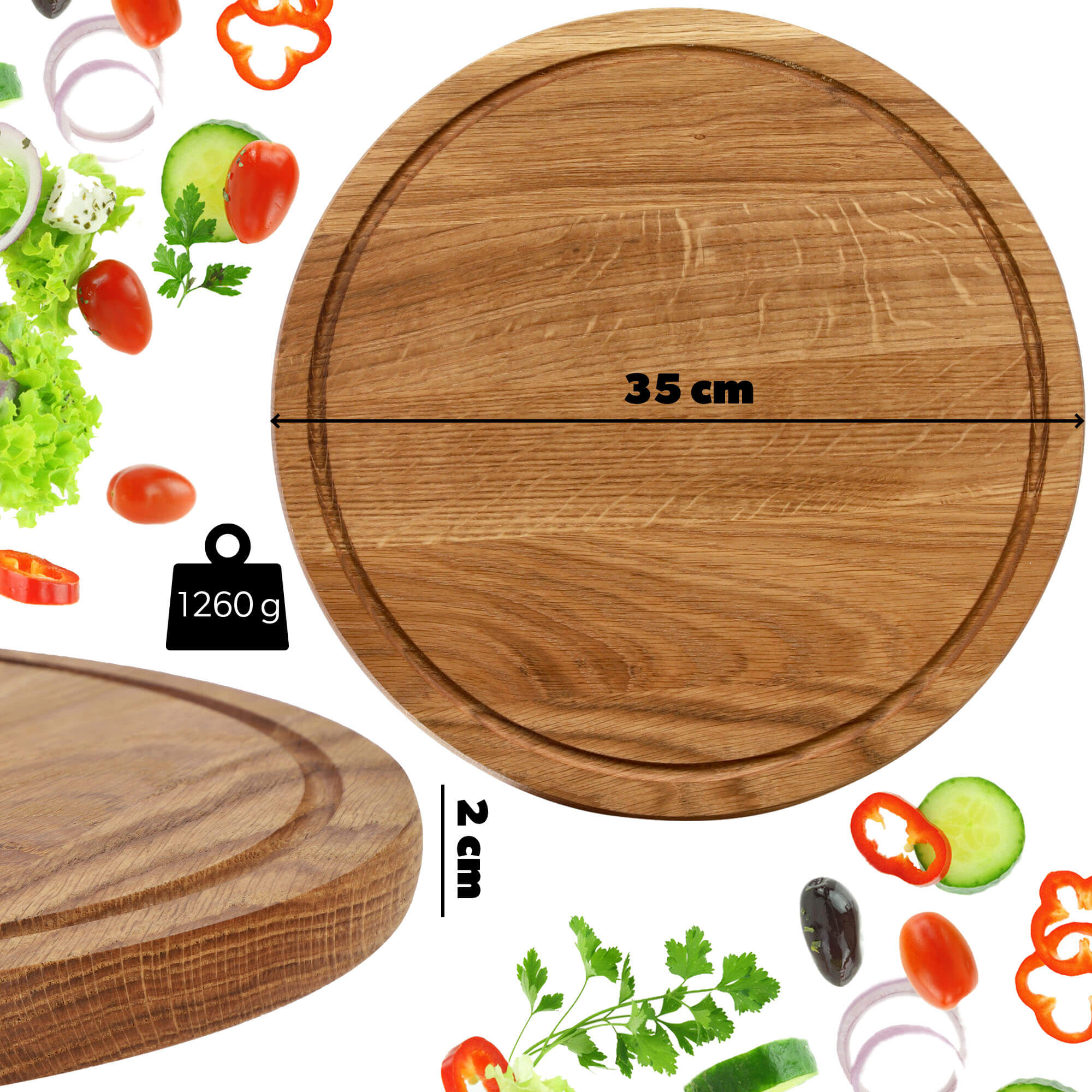 Okrągła, dębowa deska do krojenia 35 cm
