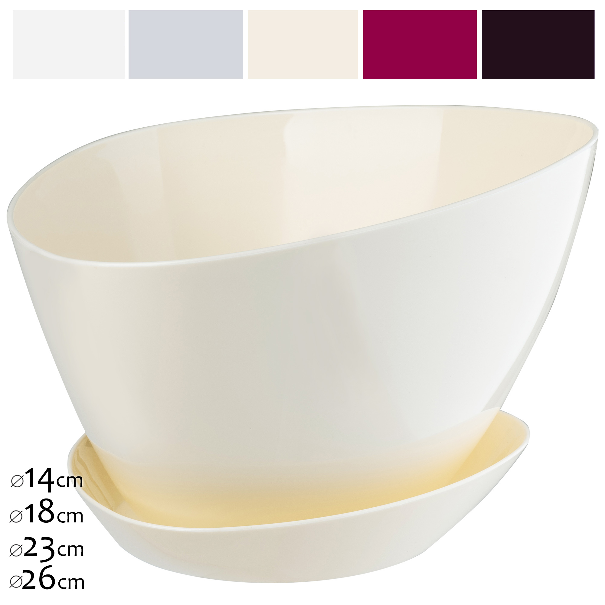 Doniczka trójkątna z podstawką 18 x 12 cm, kremowa