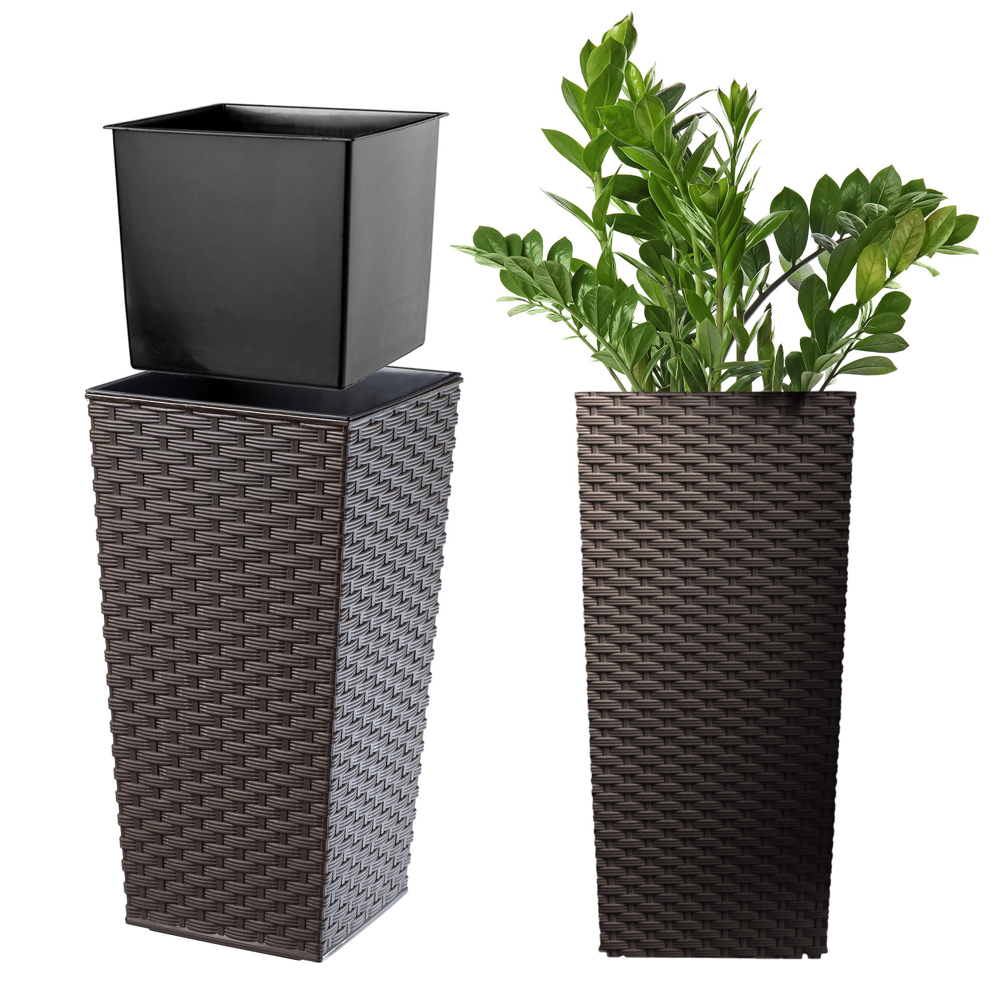Donica z wkładem rattan Pesaro 25 cm, mokka