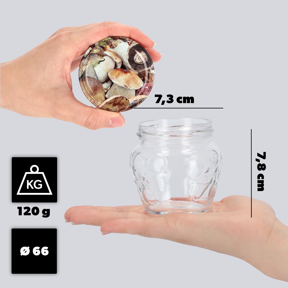 Słoiki Kemi 200ml 10szt 66mm + wieczka "Grzyby"