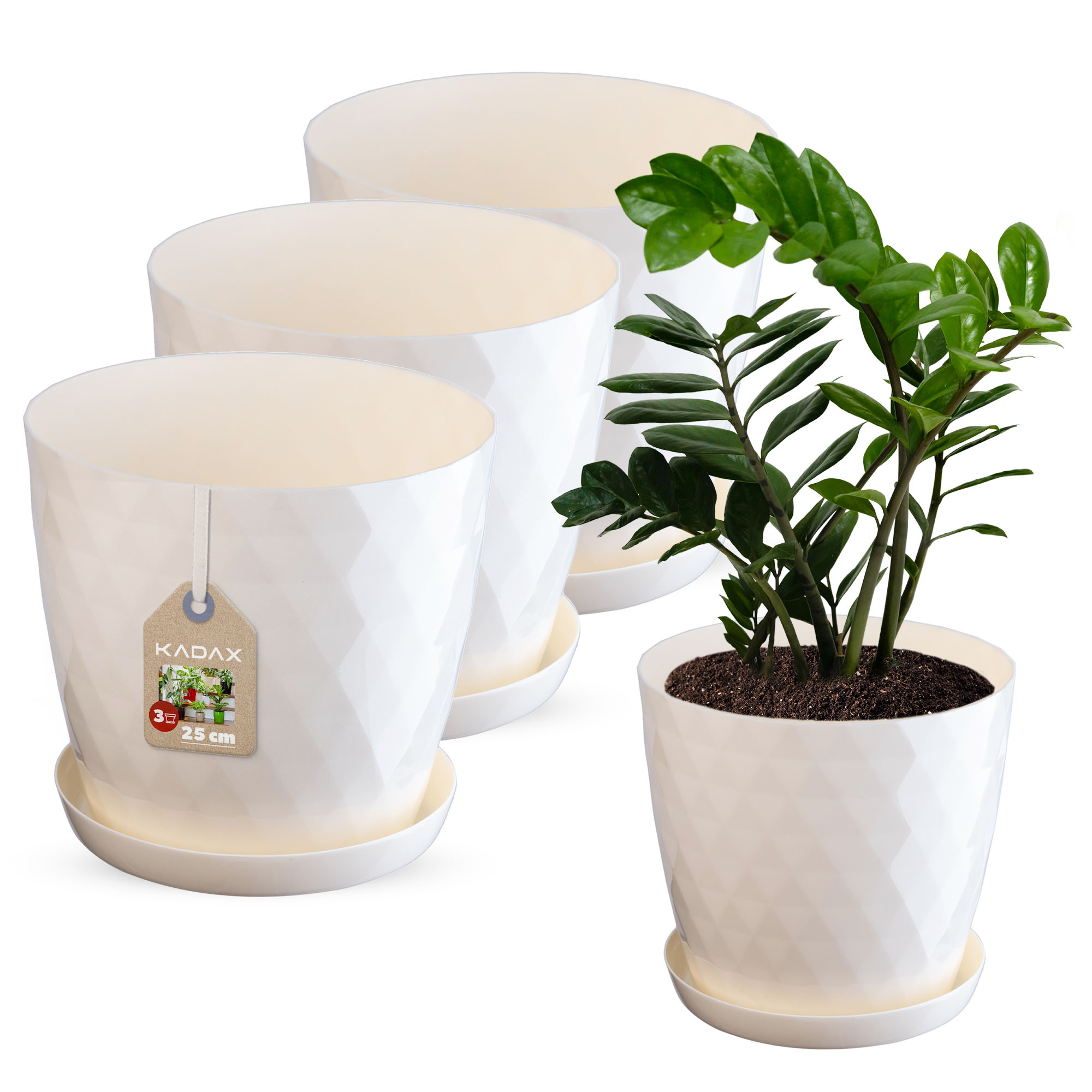 Doniczka na kwiaty z podstawką kremowa Amily 25 cm, 3 szt.