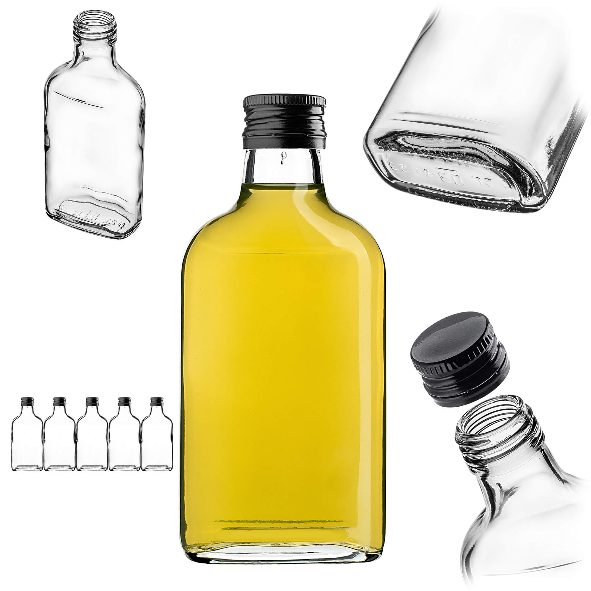 Butelka piersiówka Viane 200ml z czarną zakrętką 5 szt.