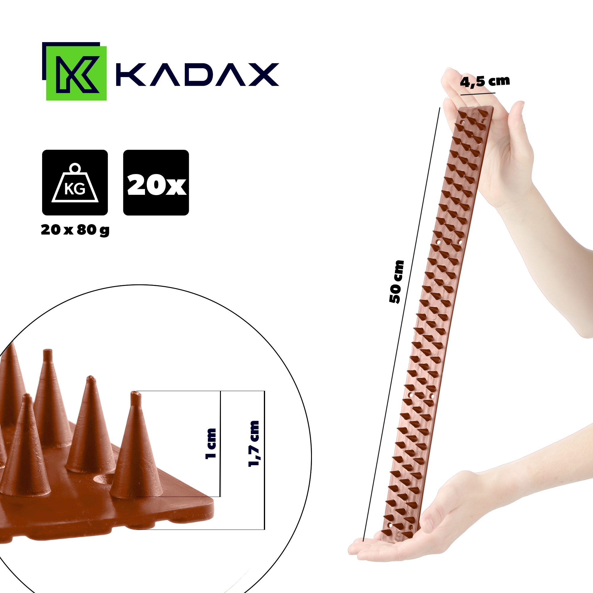 Plastikowe kolce Tosta przeciw ptakom 50 cm brązowe 20 szt.