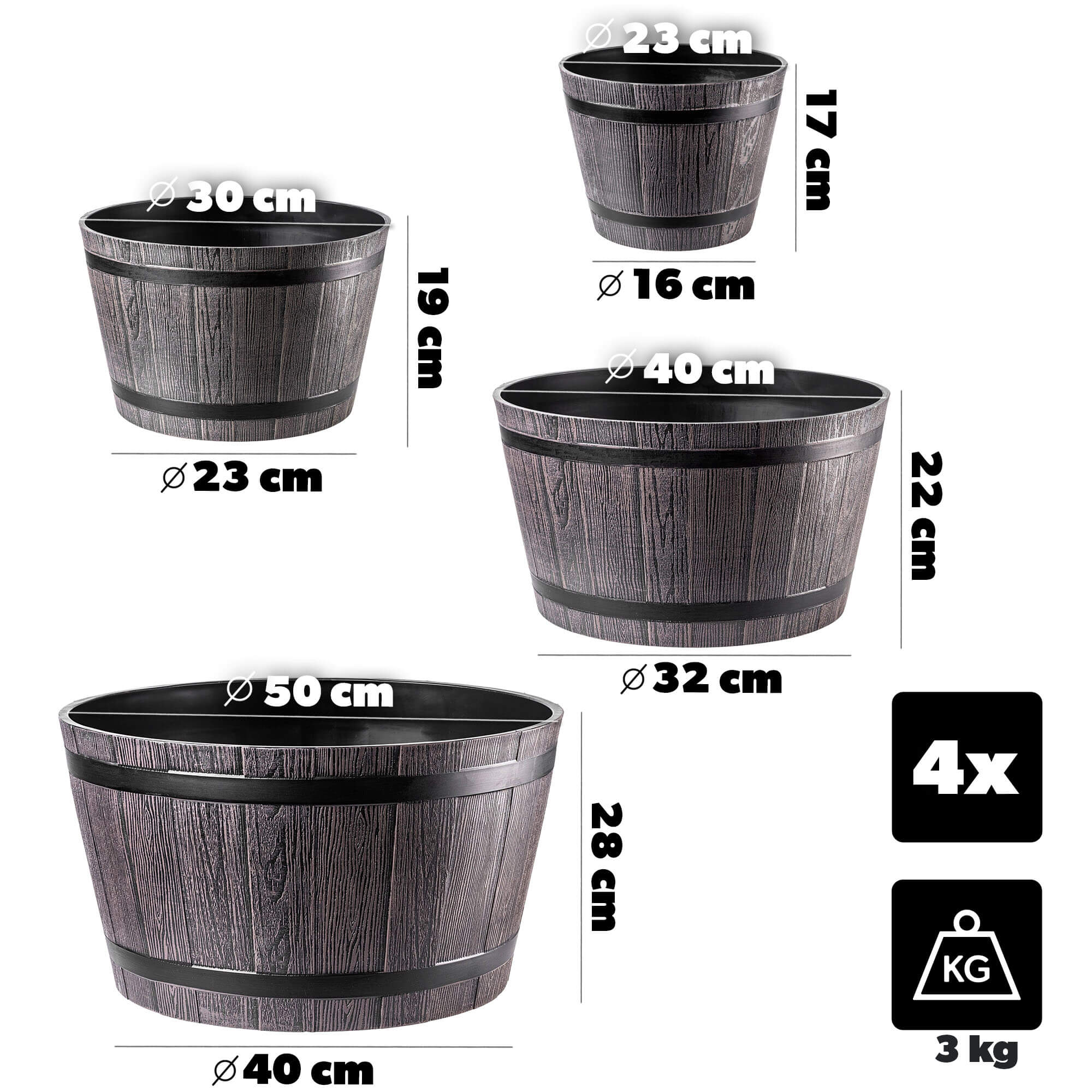 Donica na kwiaty Sori 23, 30, 40, 50 cm, ciemny brąz