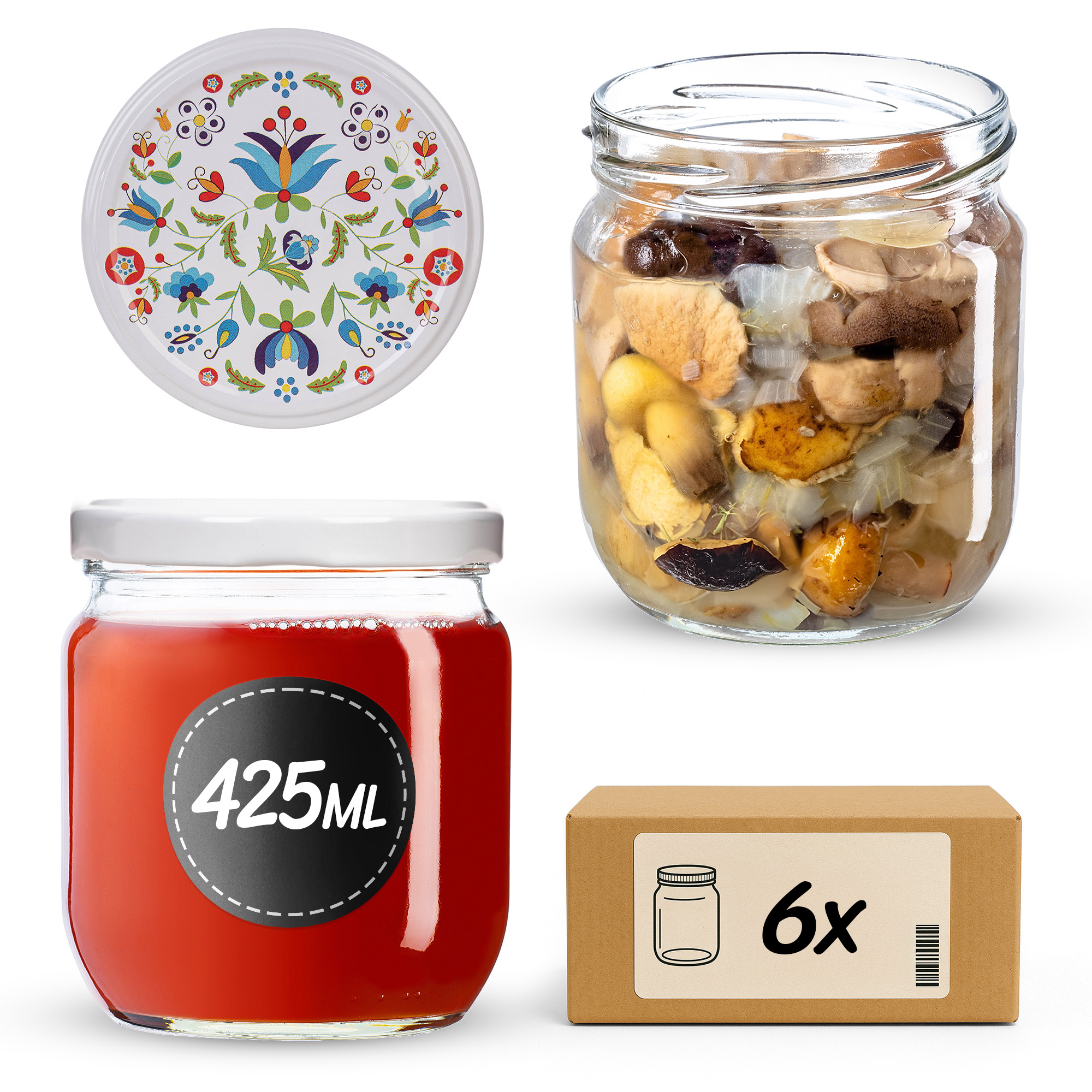 Słoiki na przetwory Salla 425ml fi82mm 6szt + wieczko Kaszuby