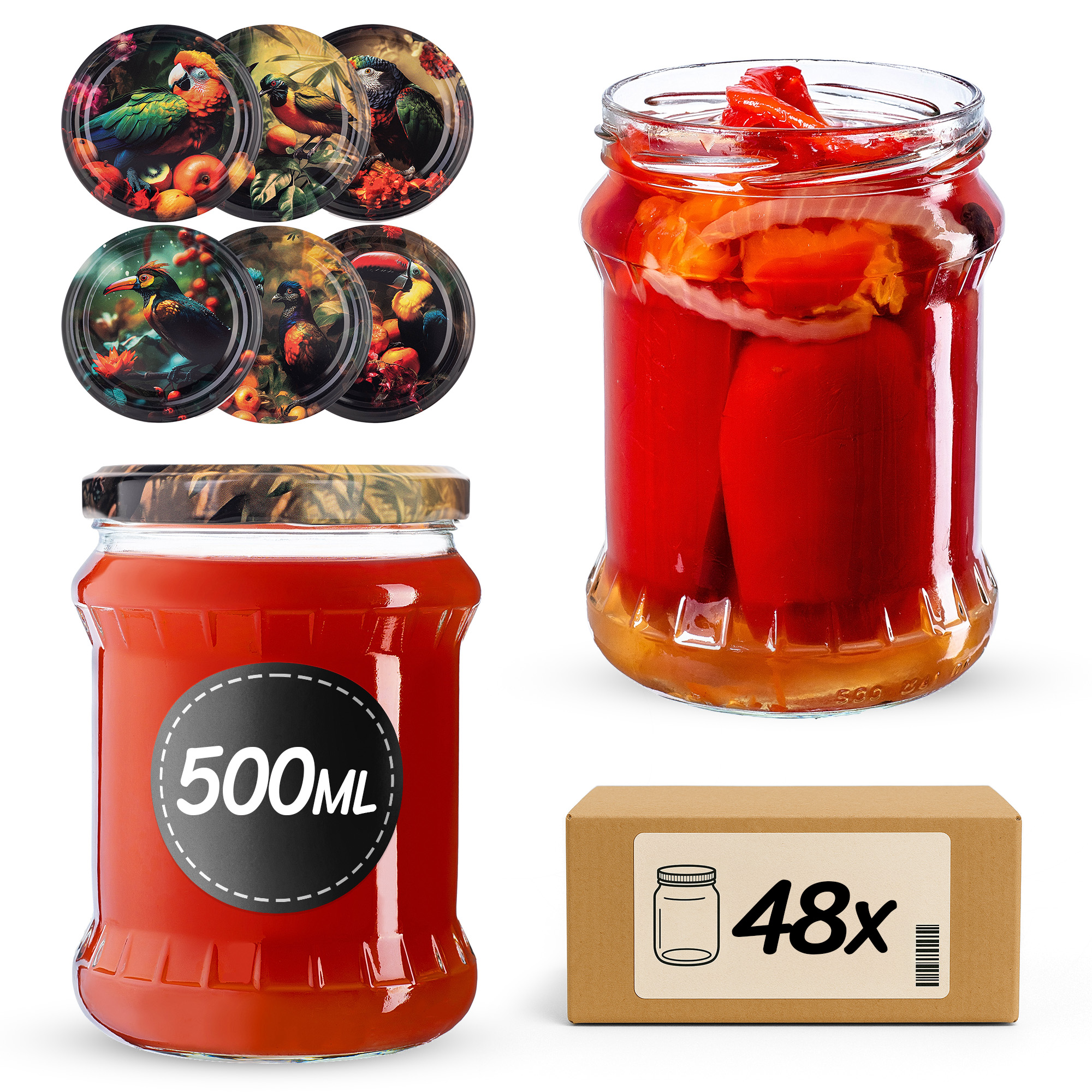 Słoiki na przetwory Kisko 500ml fi82mm 48szt + wieczko Ptaki
