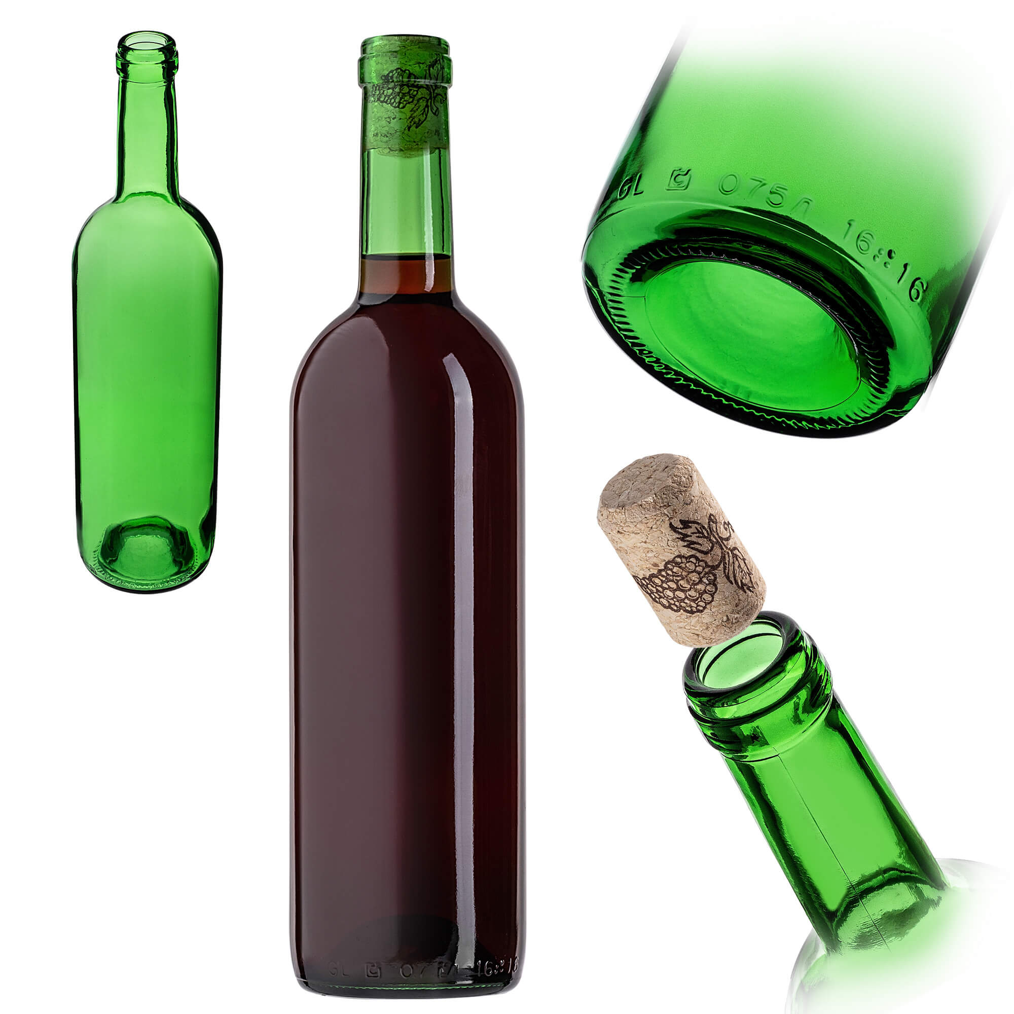 Butelka na wino Biagio 750ml zielona z korkiem aglomerowanym 1 szt.
