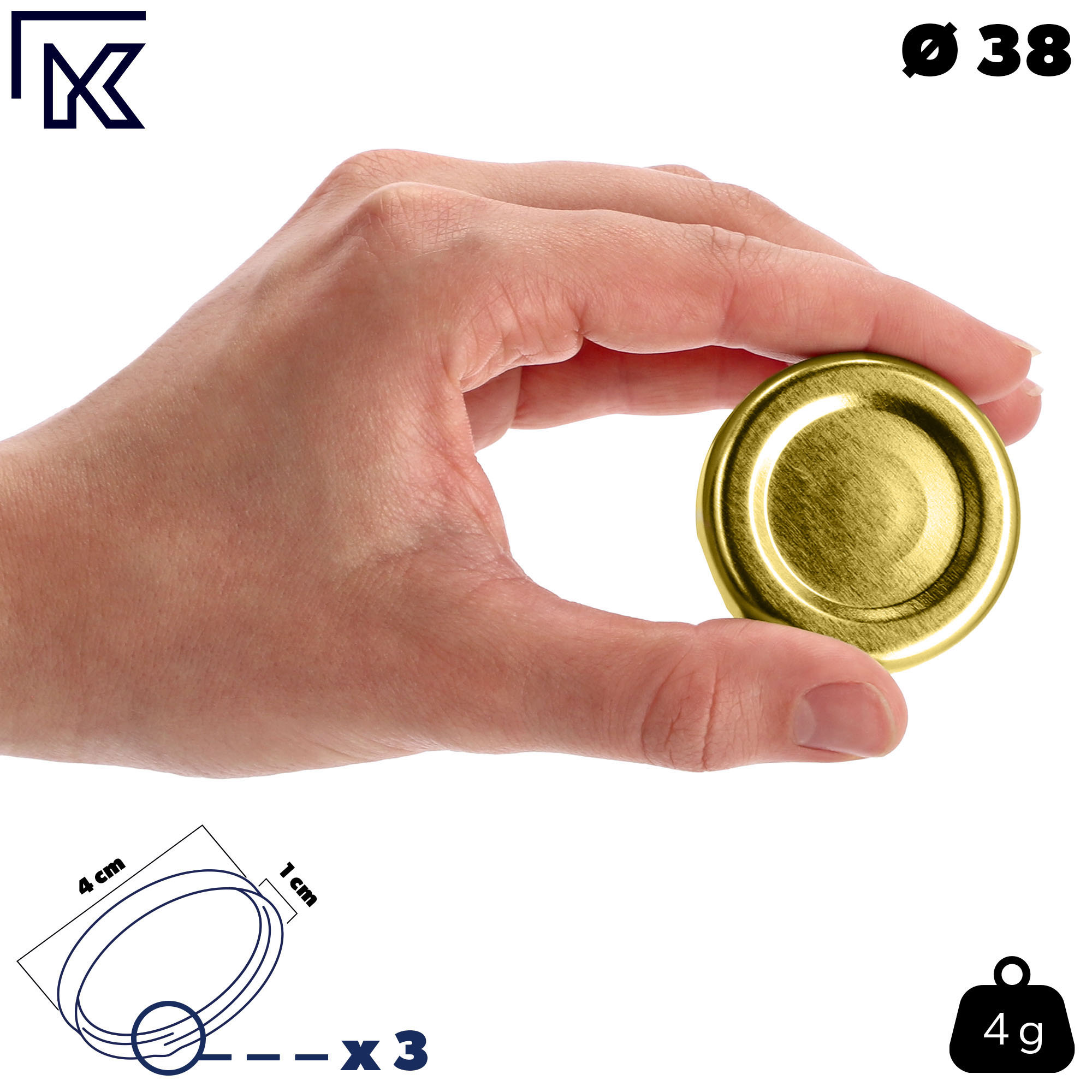 Metalowe wieczka do słoików i butelek 100szt fi 38mm złote