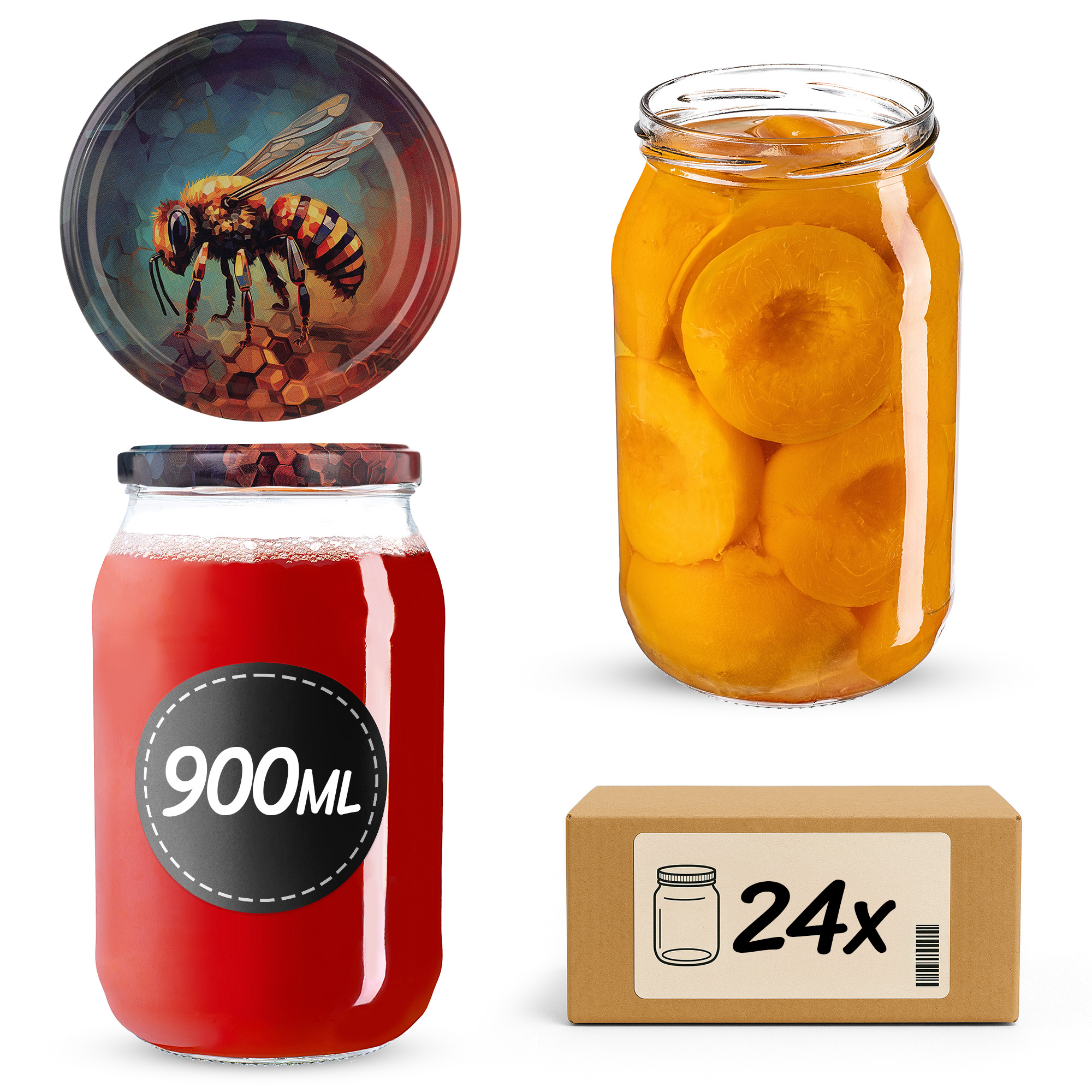 Słoiki na przetwory Simo 900ml fi82mm 24szt + wieczko Pszczoła