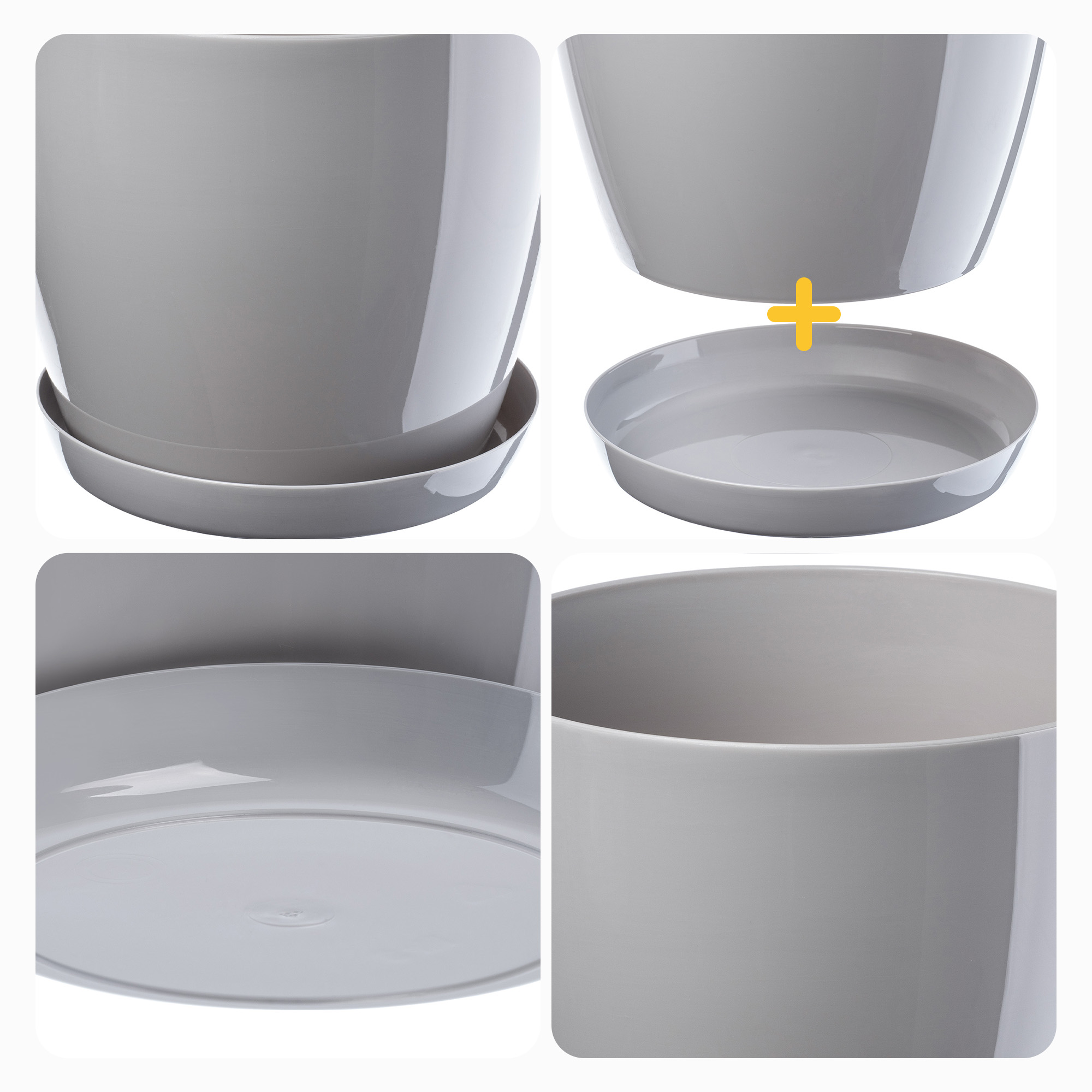Doniczka Agen z podstawką szara 16 cm, 3 szt.