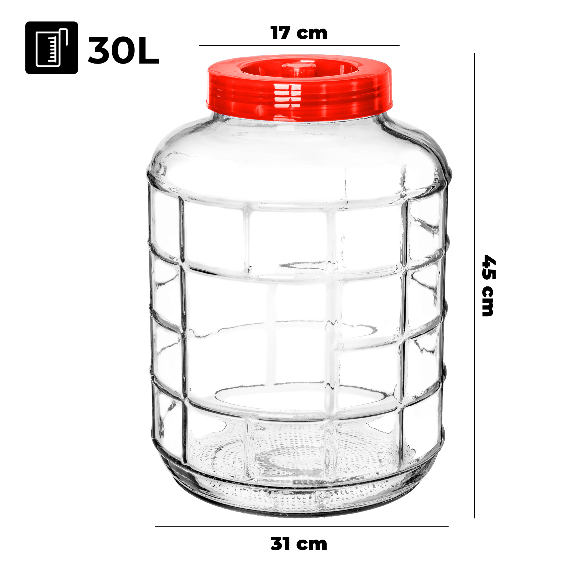 Uniwersalny szklany słój z zakrętką Fenis 30L