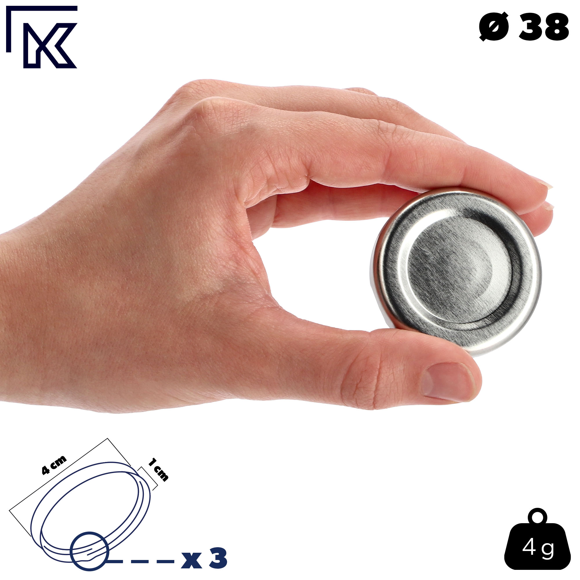Metalowe wieczka do słoików i butelek 50szt fi 38mm srebrne