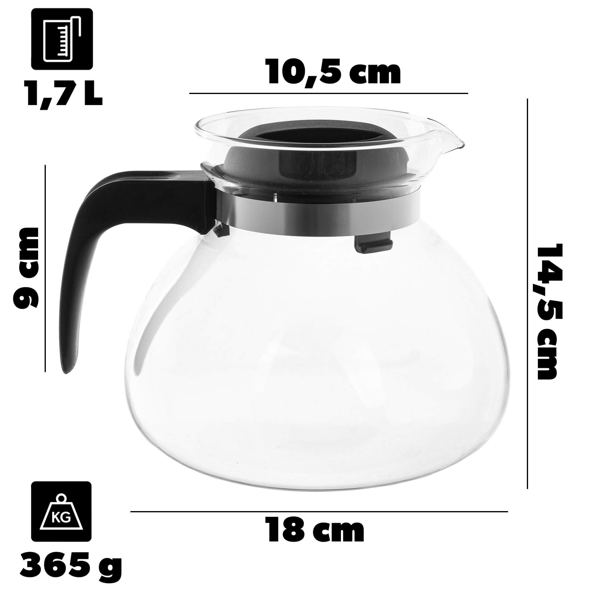 Dzbanek żaroodporny Flond, 1,7L, czarny
