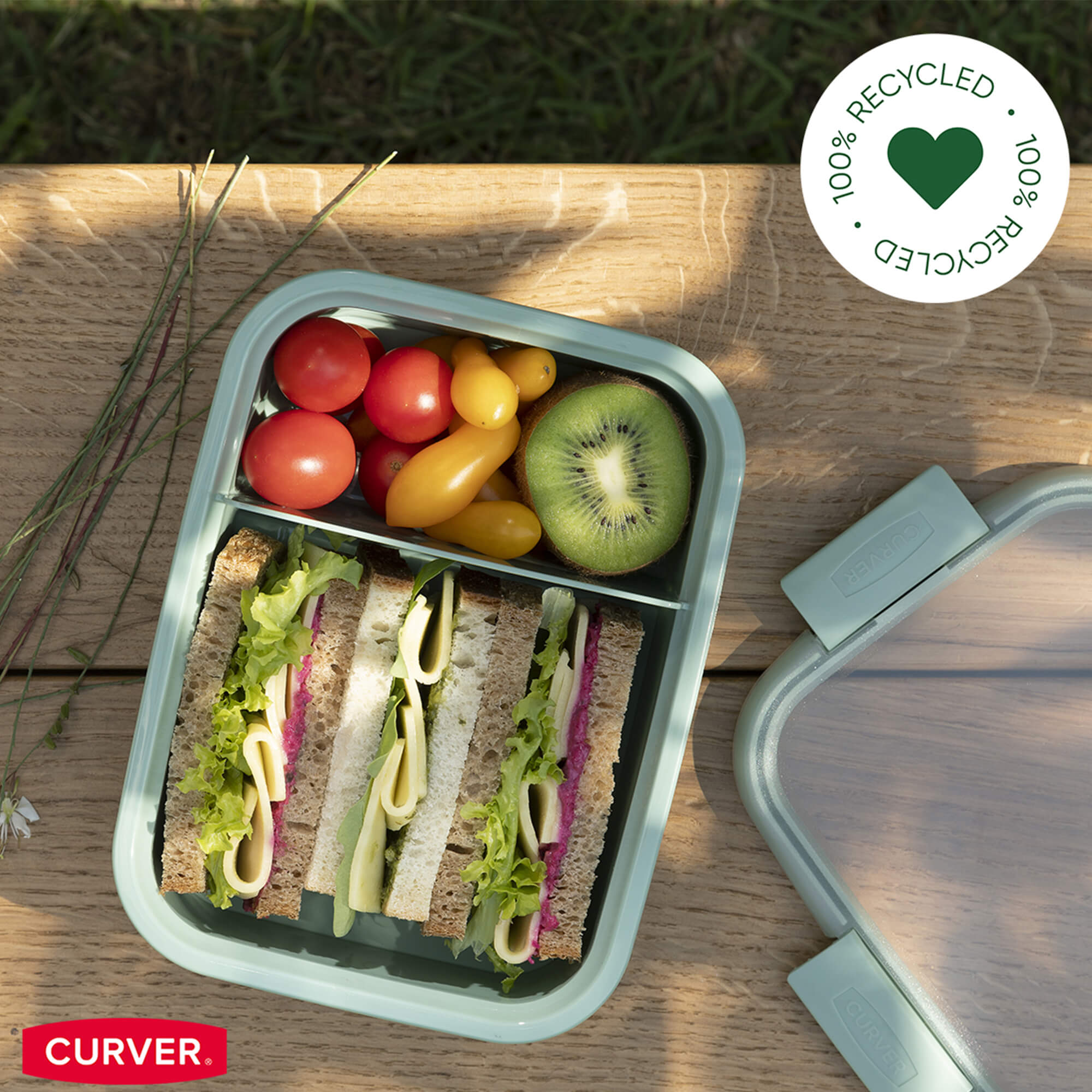 Pojemnik śniadaniowy TO GO DUAL Curver 0.6L + 0.3L, zielony