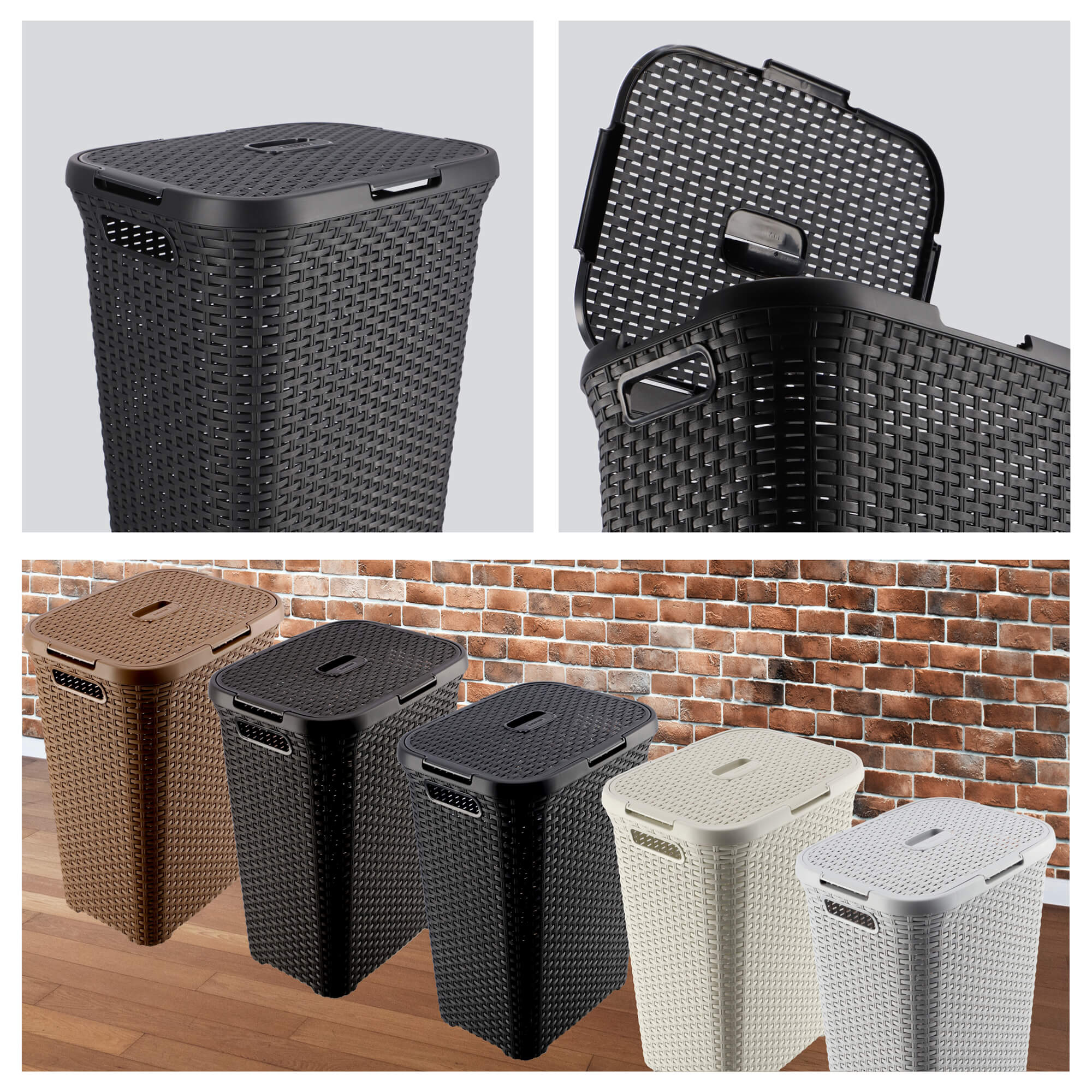 Kosz z pokrywą Curver Natural Style 60L grafitowy