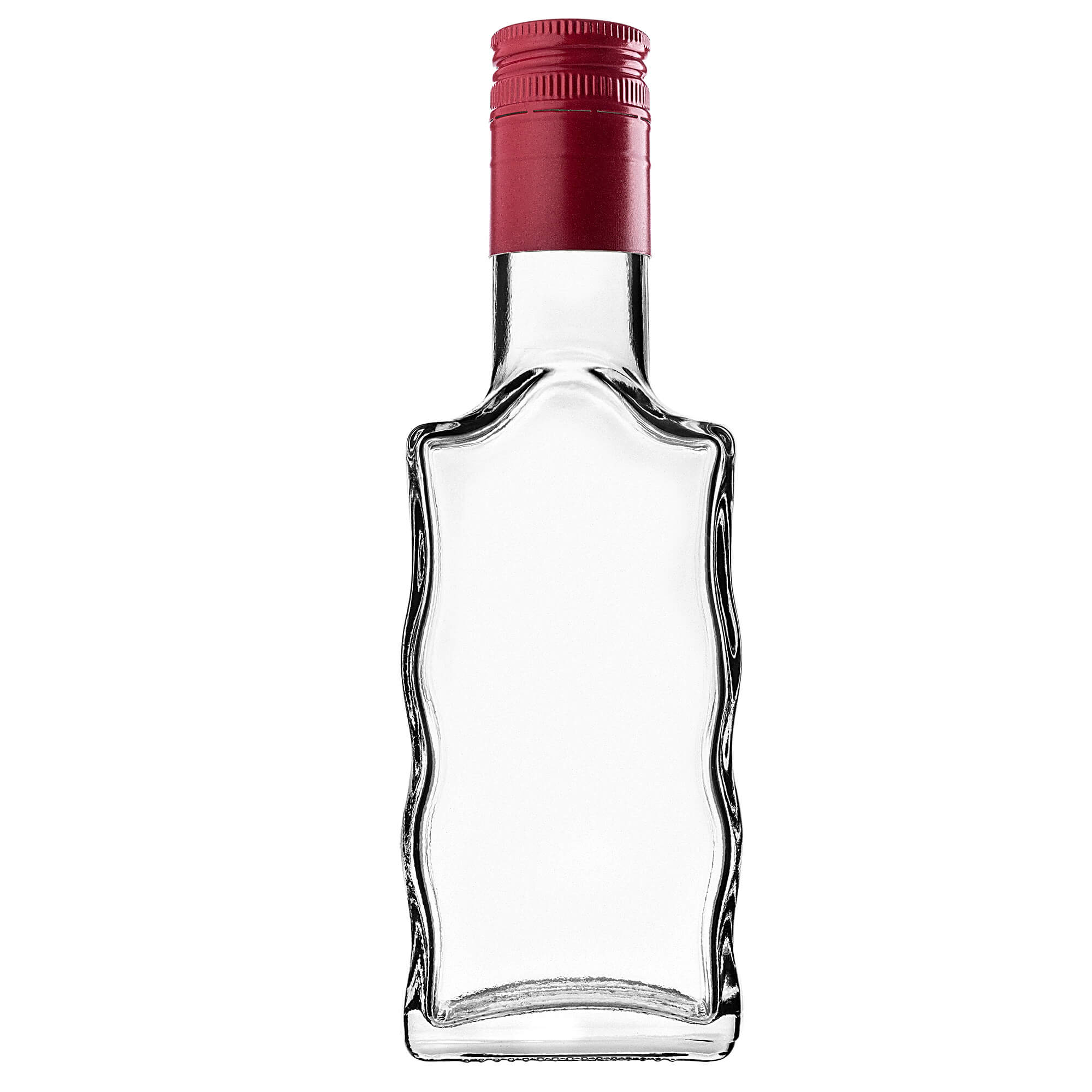 Szklana butelka na nalewkę Fala 200ml z długą czerwoną zakrętką 10 szt.