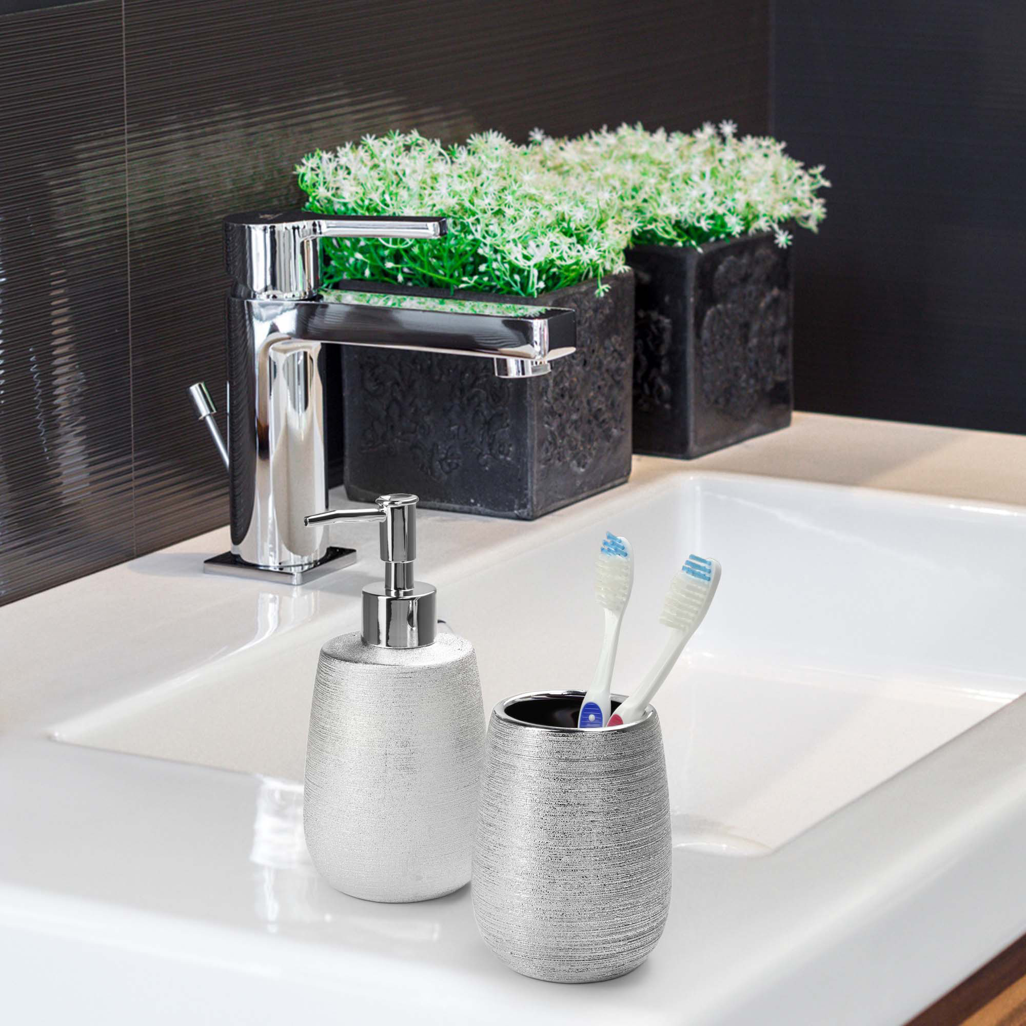 Zestaw łazienkowy Bari dozownik + kubek łazienkowy+ szczotka Wc