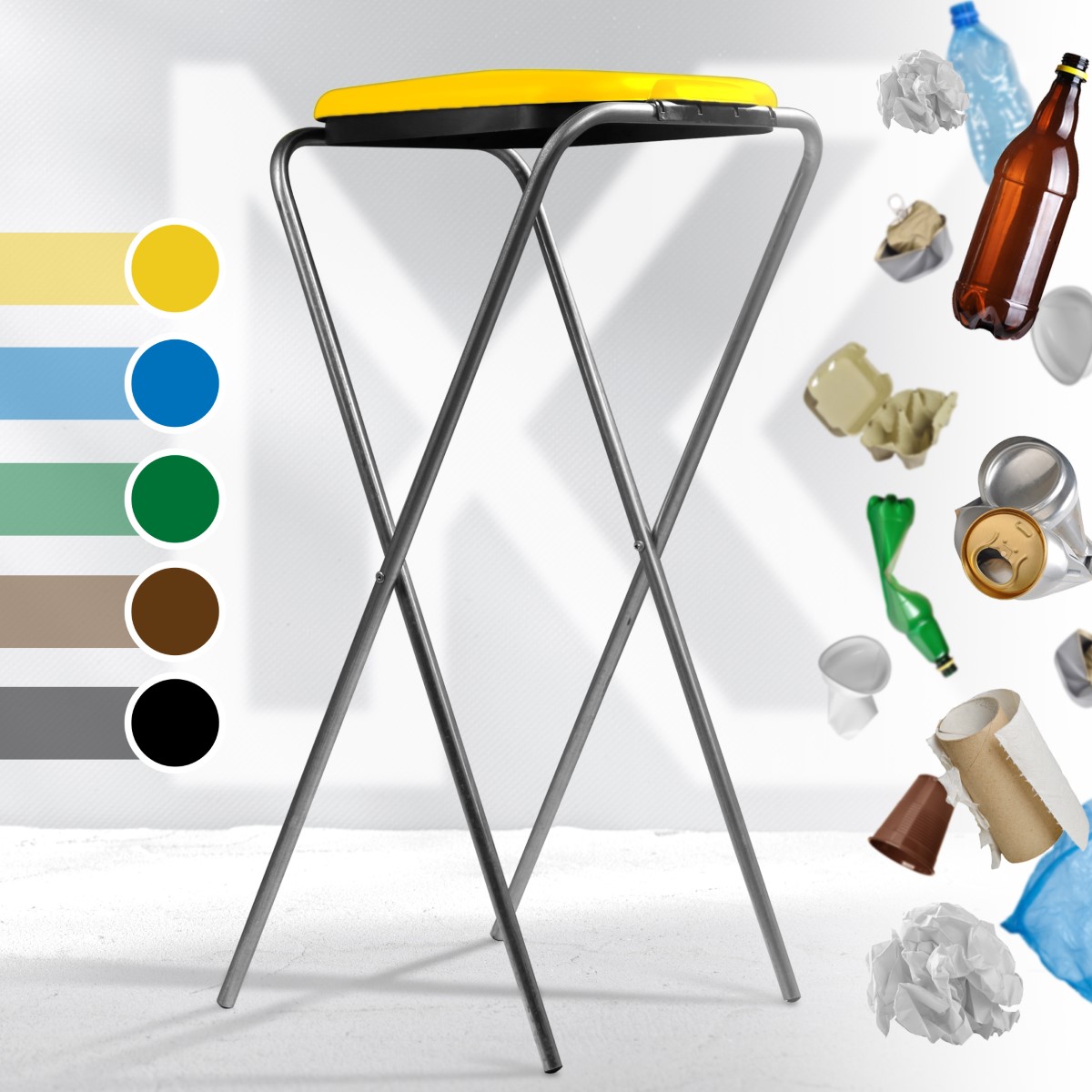 Stojak na worek do segregacji śmieci Bakel pojedynczy żółty