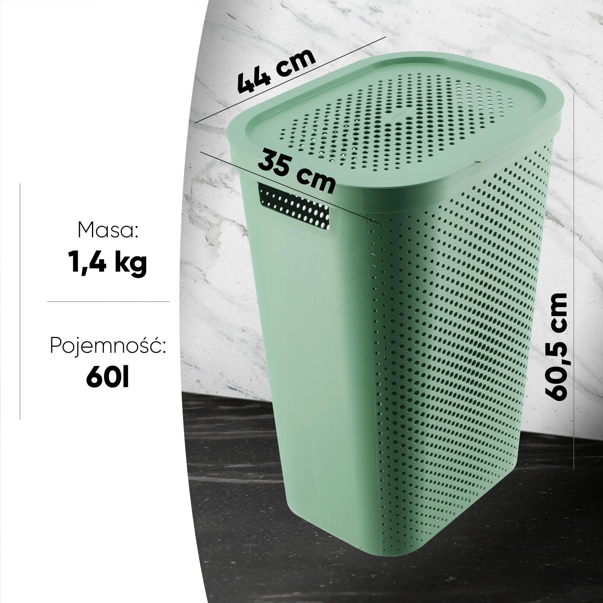 Kosz z pokrywą 60L + pojemnik 40L Curver Infinity Recycled zielony