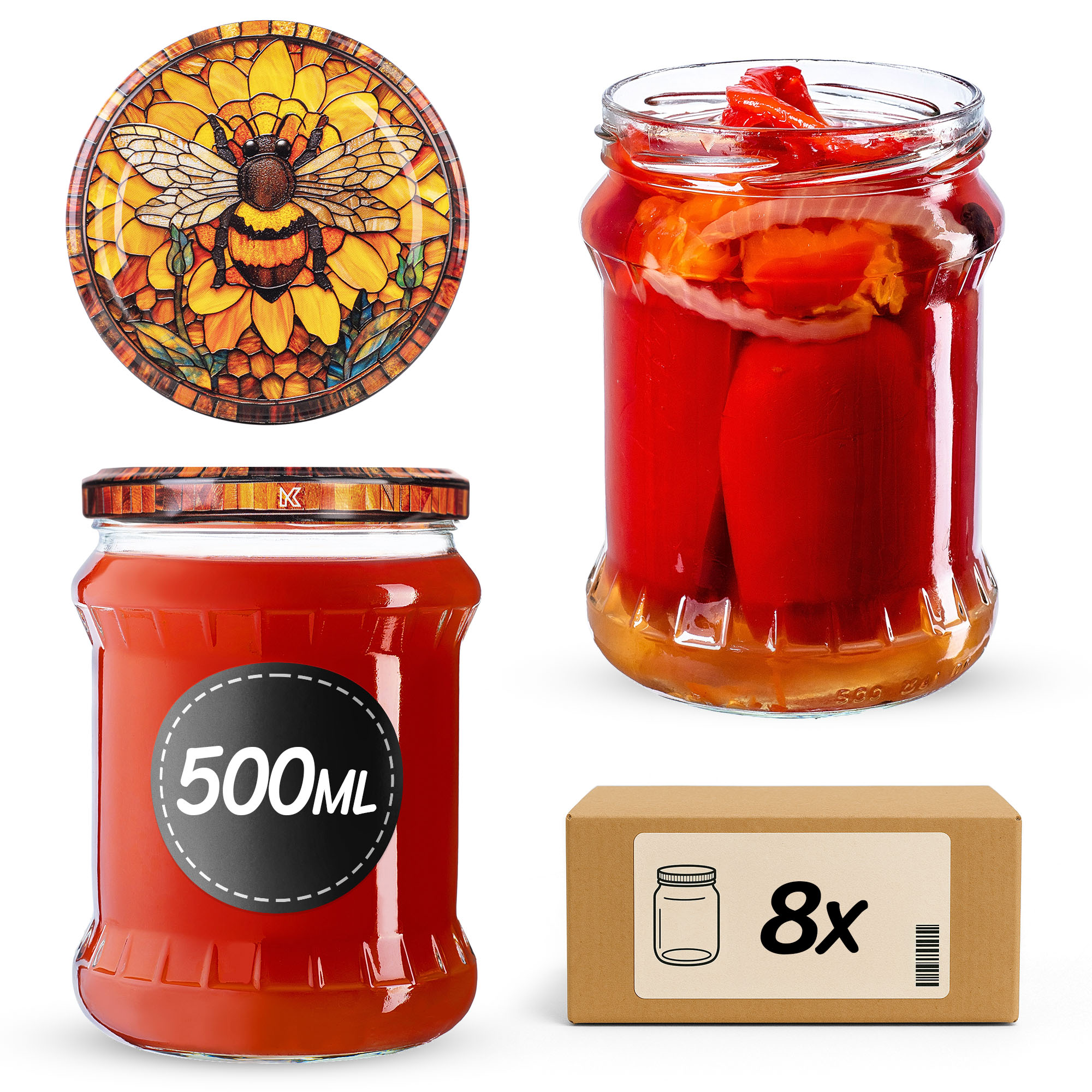 Słoiki na przetwory Kisko 500ml fi82mm 8szt + wieczko Bee of the fusion