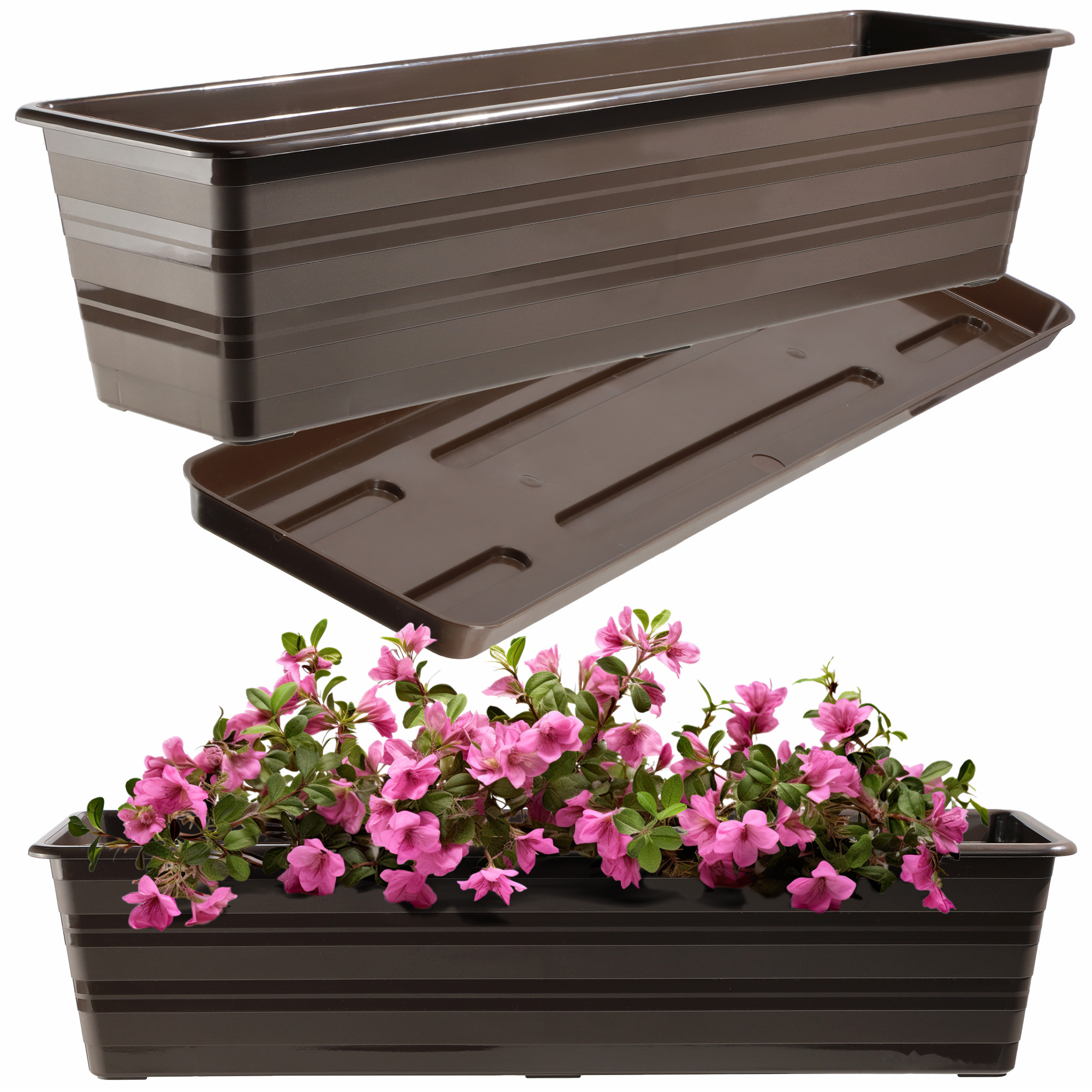 Doniczka balkonowa Cati 60 cm + podstawka 60 cm, brąz