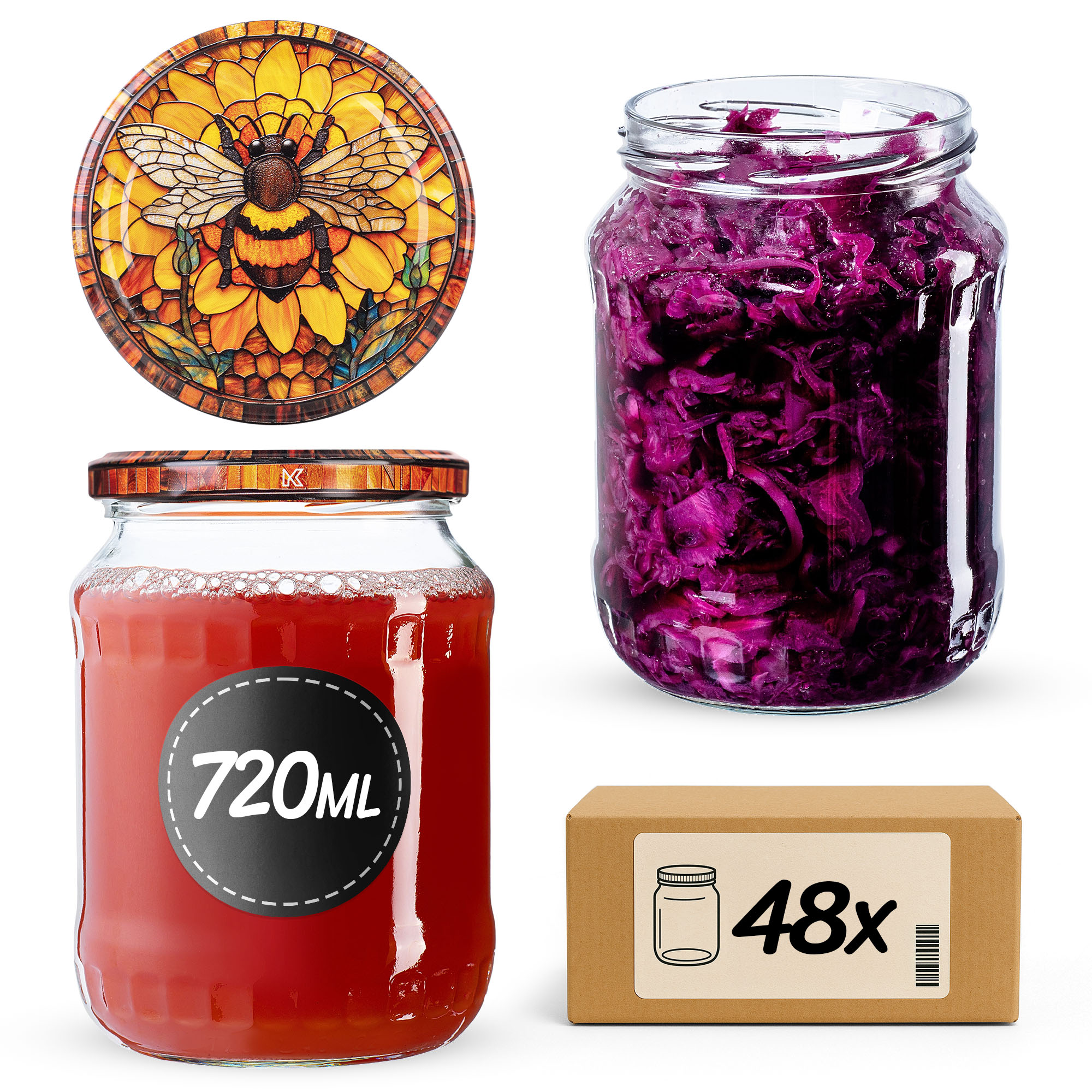Słoiki na przetwory Jukka 720ml fi82mm 48szt + wieczko Bee of the fusion