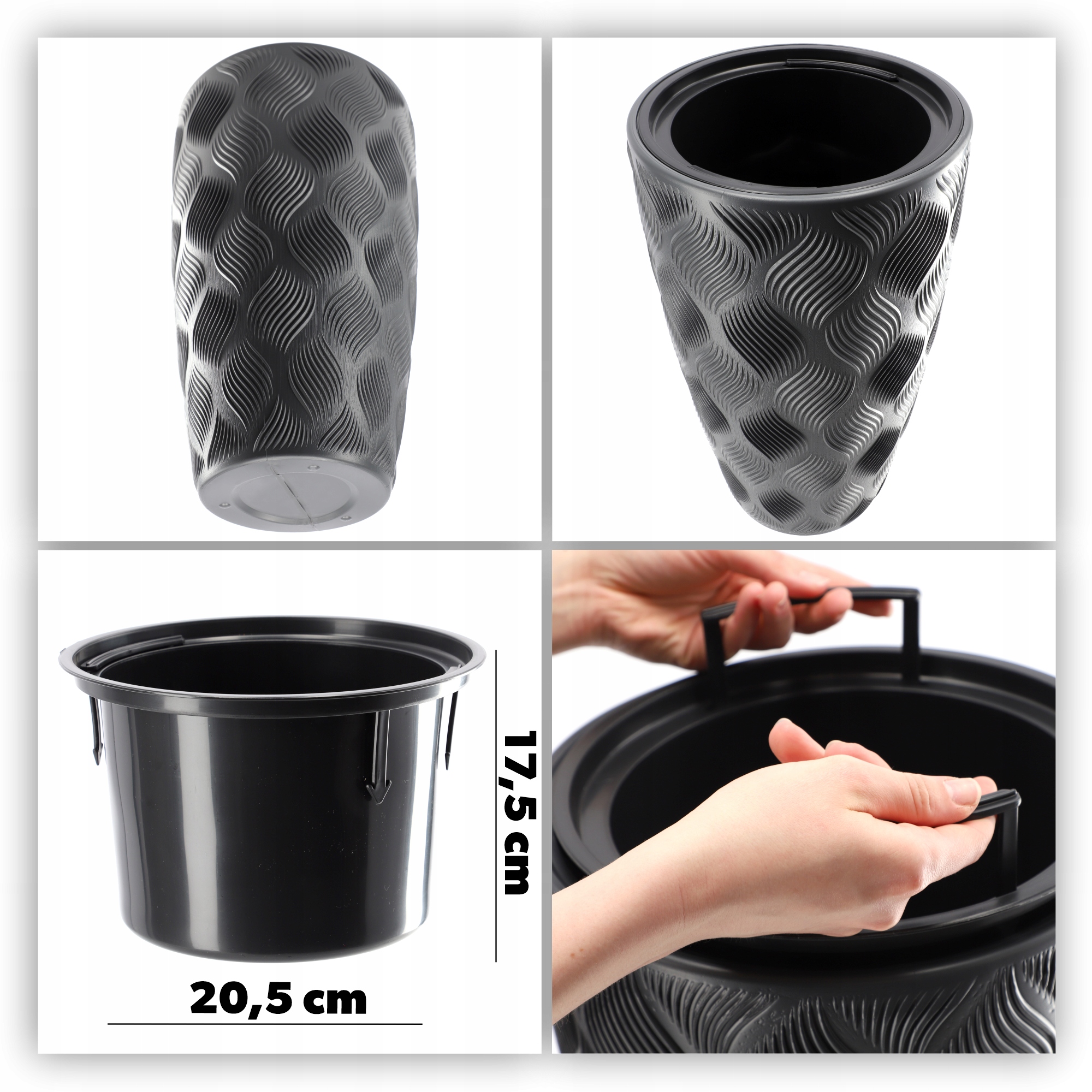 Donica na kwiaty z wkładem wysoka Jesi 30 cm, antracyt